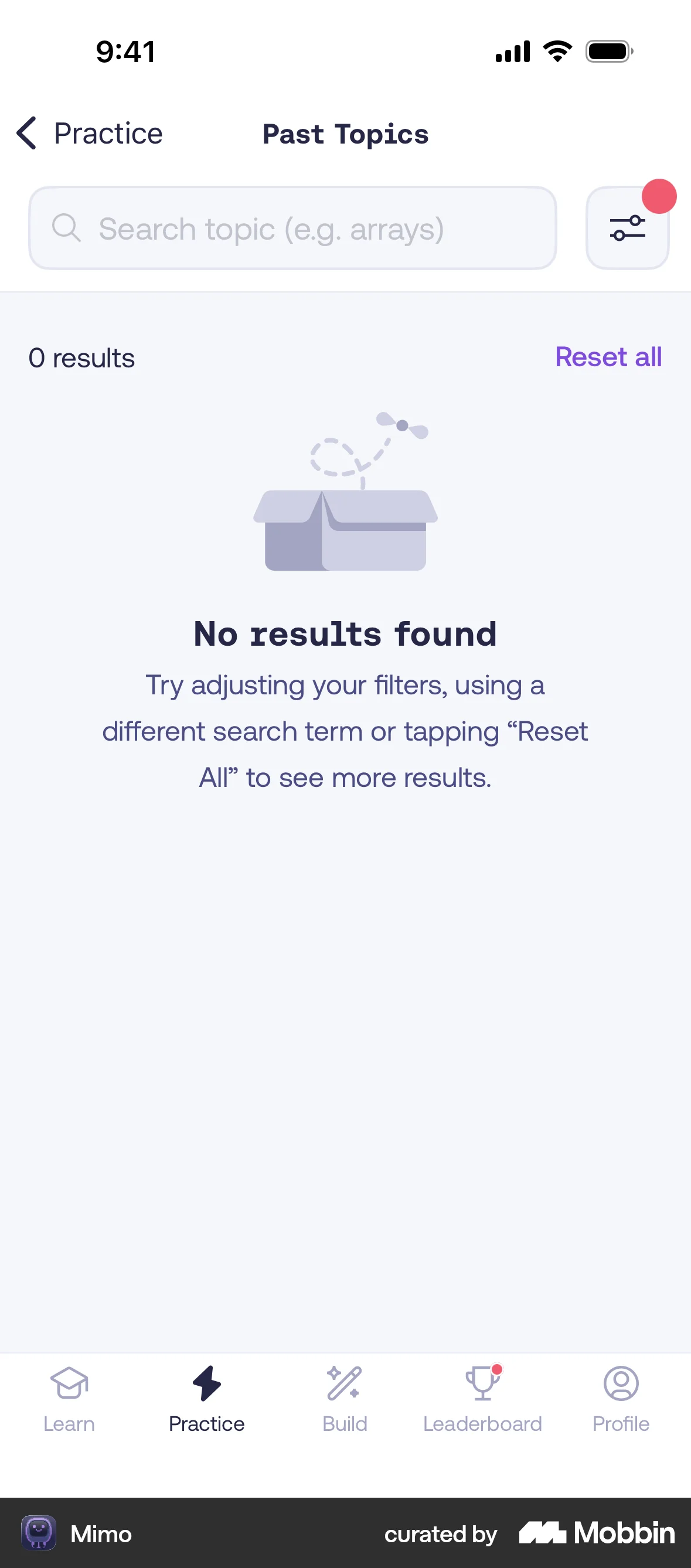 Mimo iOS Empty State screen