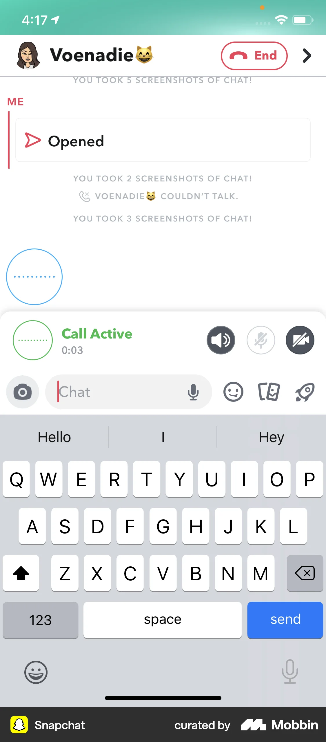 Snapchat iOS Call screen