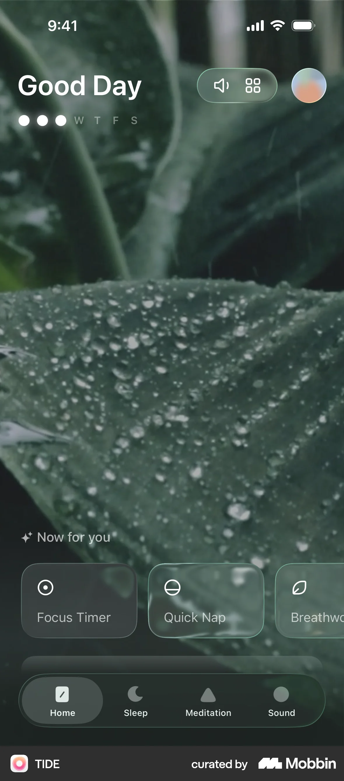 TIDE iOS Glassmorphism screen