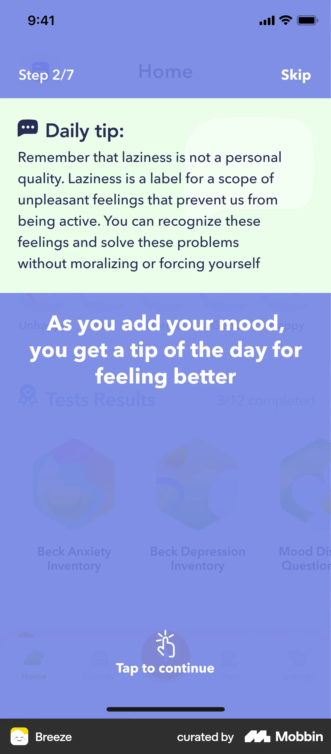 Breeze iOS Guided Tour & Tutorial screen