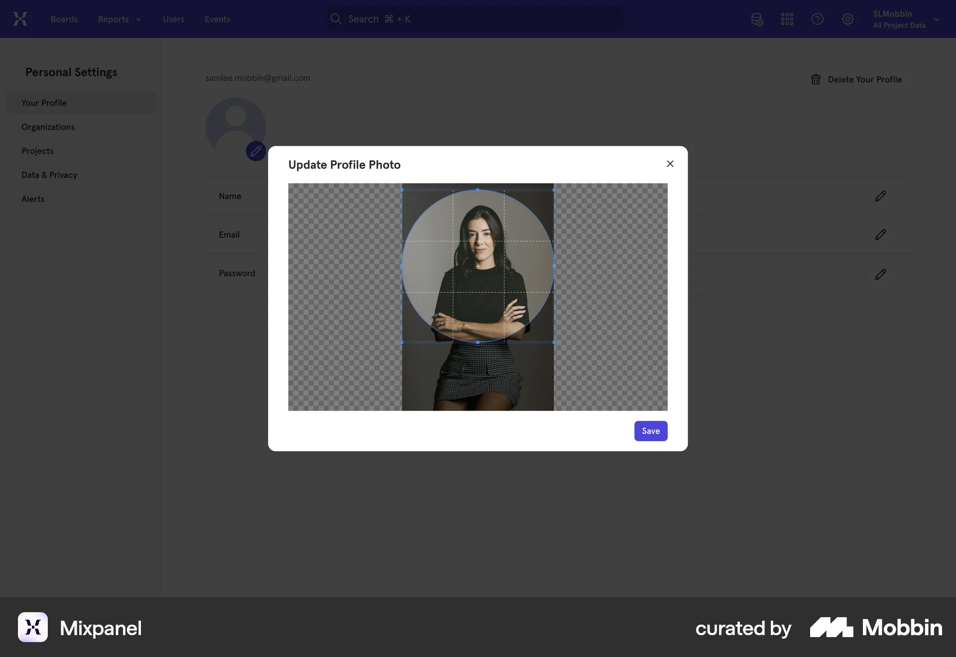 Mixpanel Web Media Editor screen