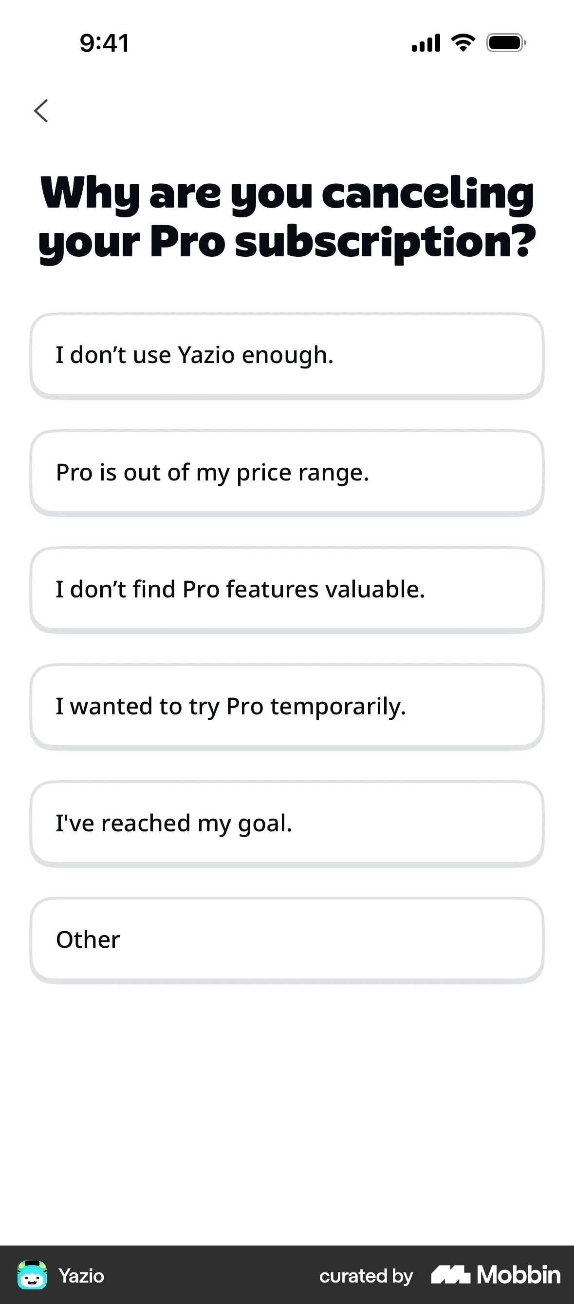 Yazio iOS Feedback screen