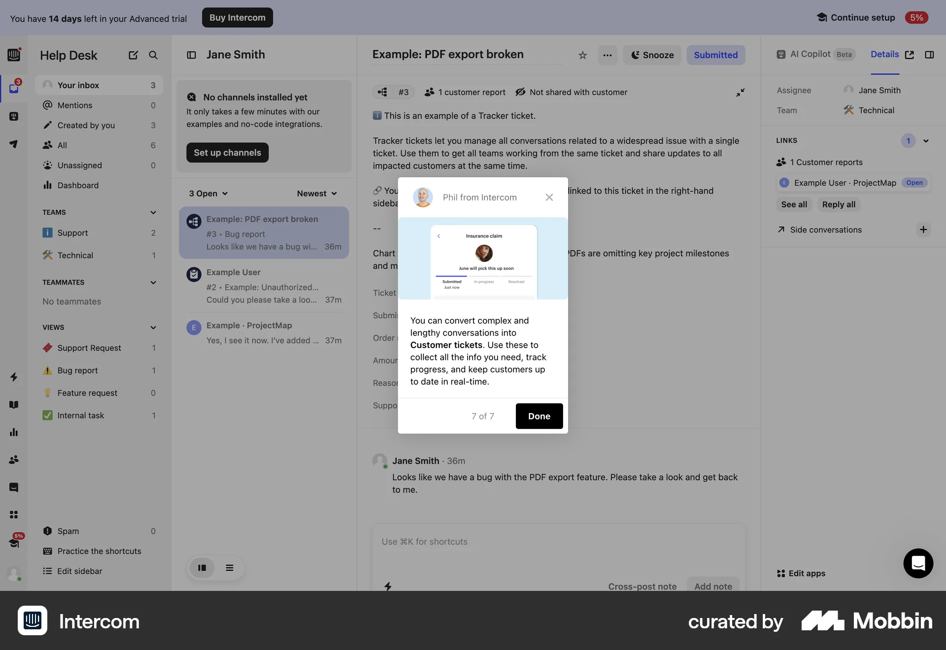 Intercom Web Guided Tour & Tutorial screen