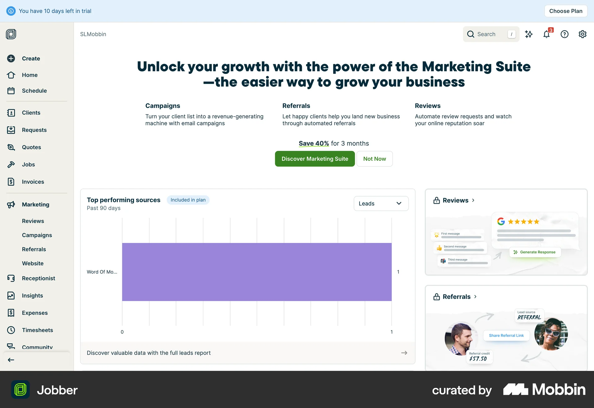 Jobber Web Feature Info screen