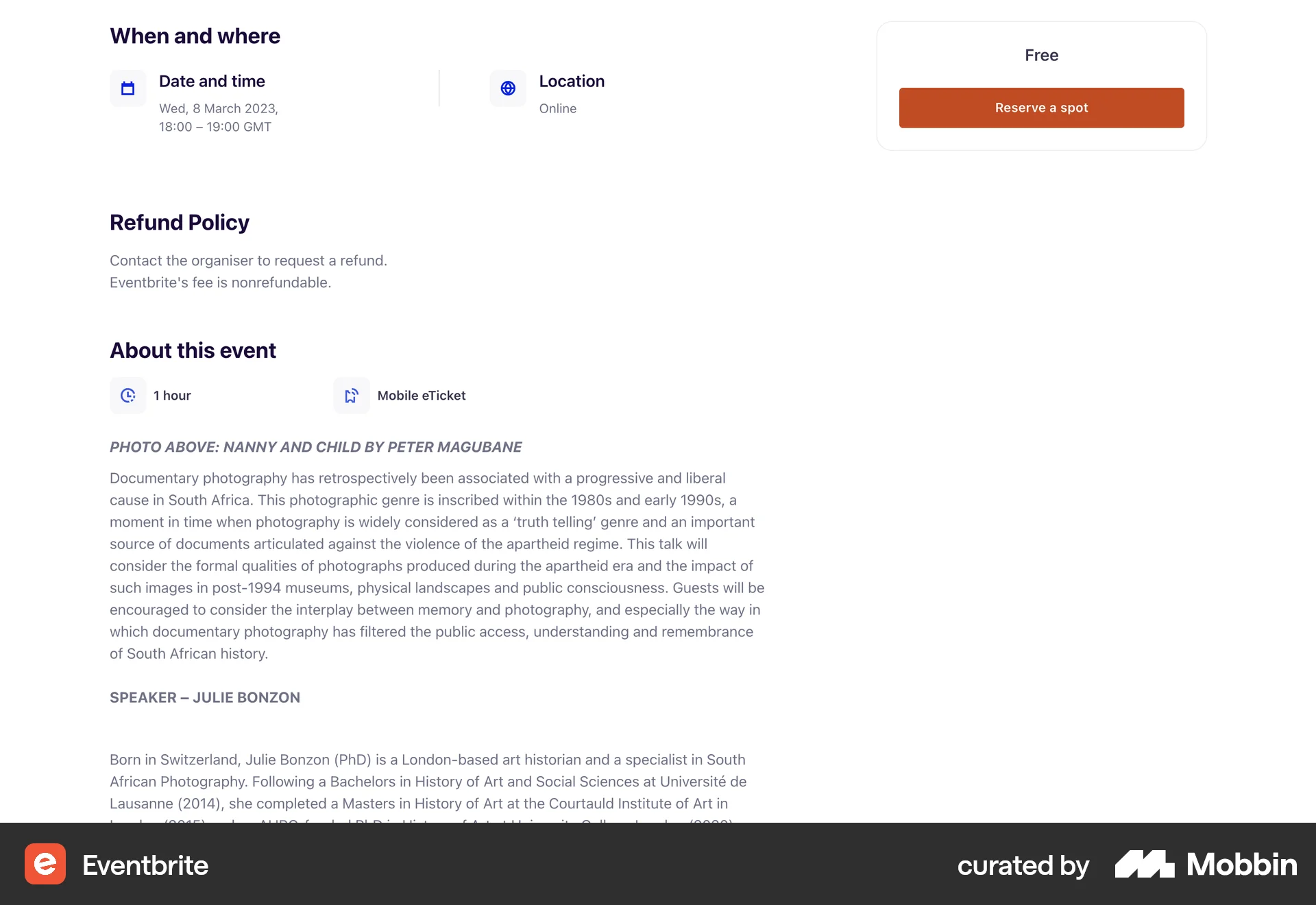 Eventbrite Web Event Detail screen