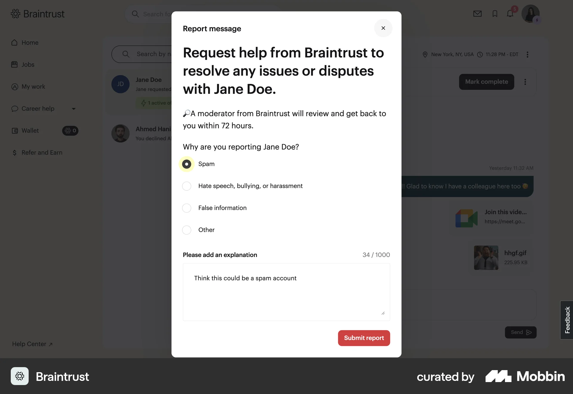 Braintrust Web Flag & Report screen