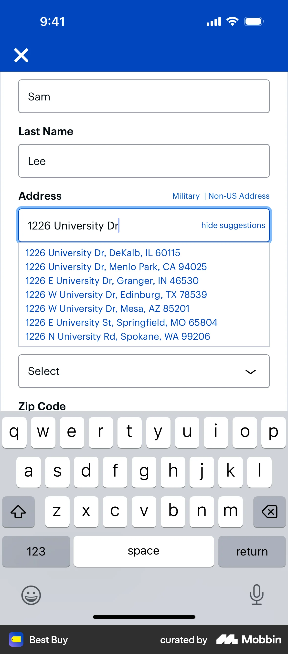 Best Buy iOS screen containing Dropdown Menu UI element