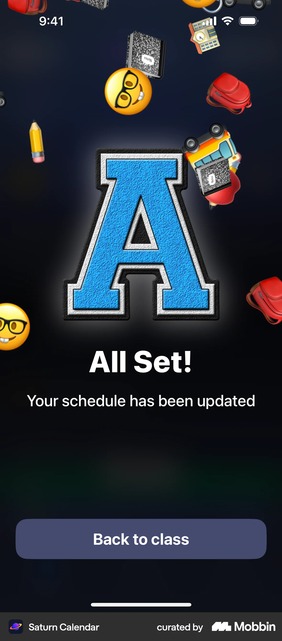 Saturn Calendar iOS Acknowledgement & Success screen