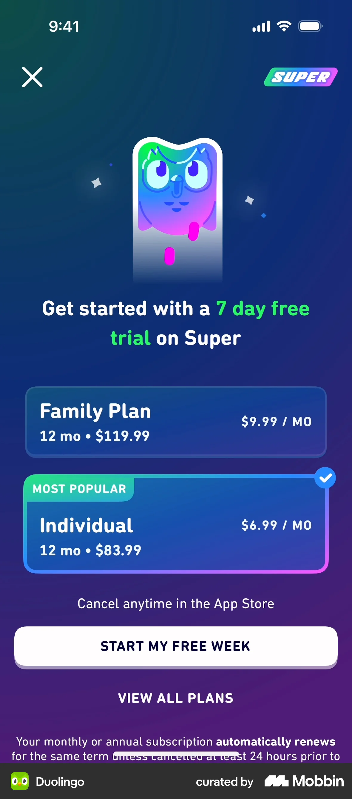 Duolingo iOS Subscription & Paywall screen