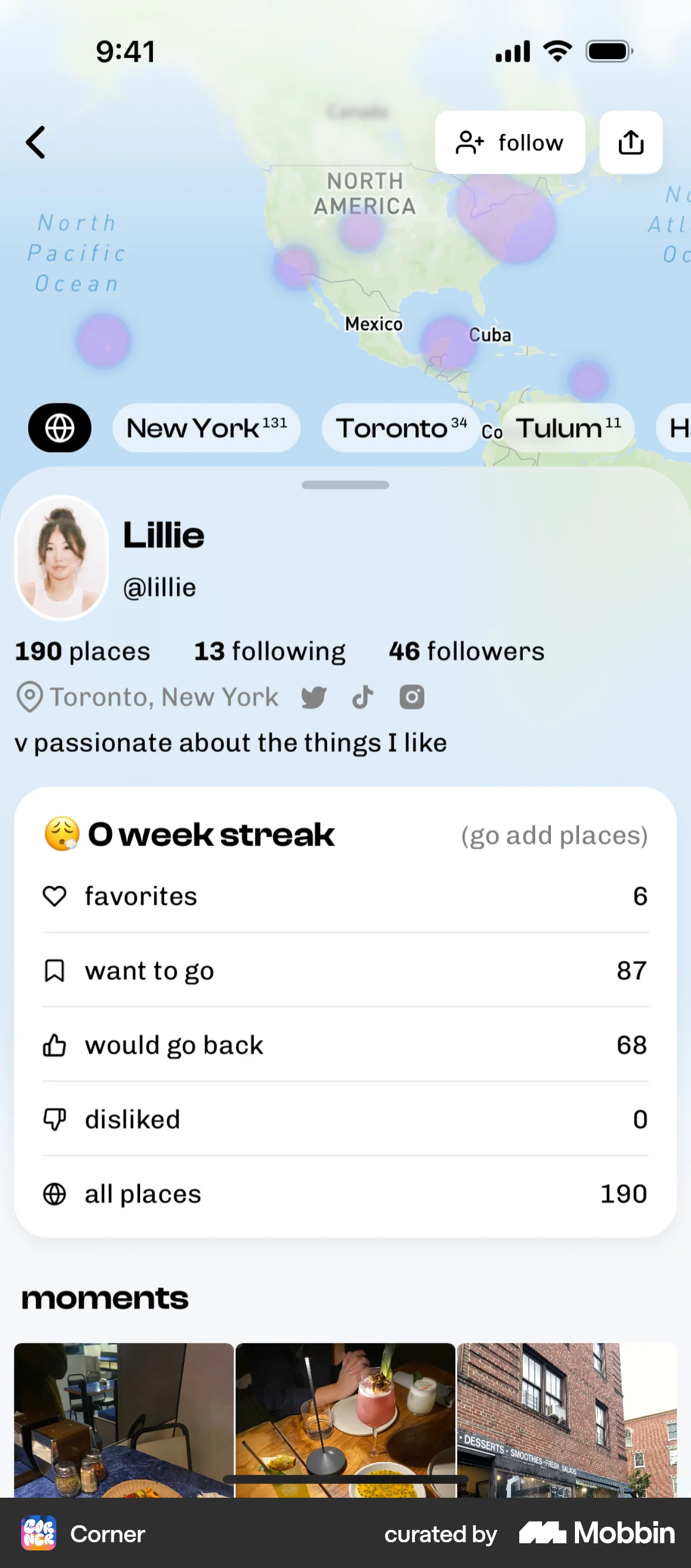 Corner iOS User / Group Profile screen