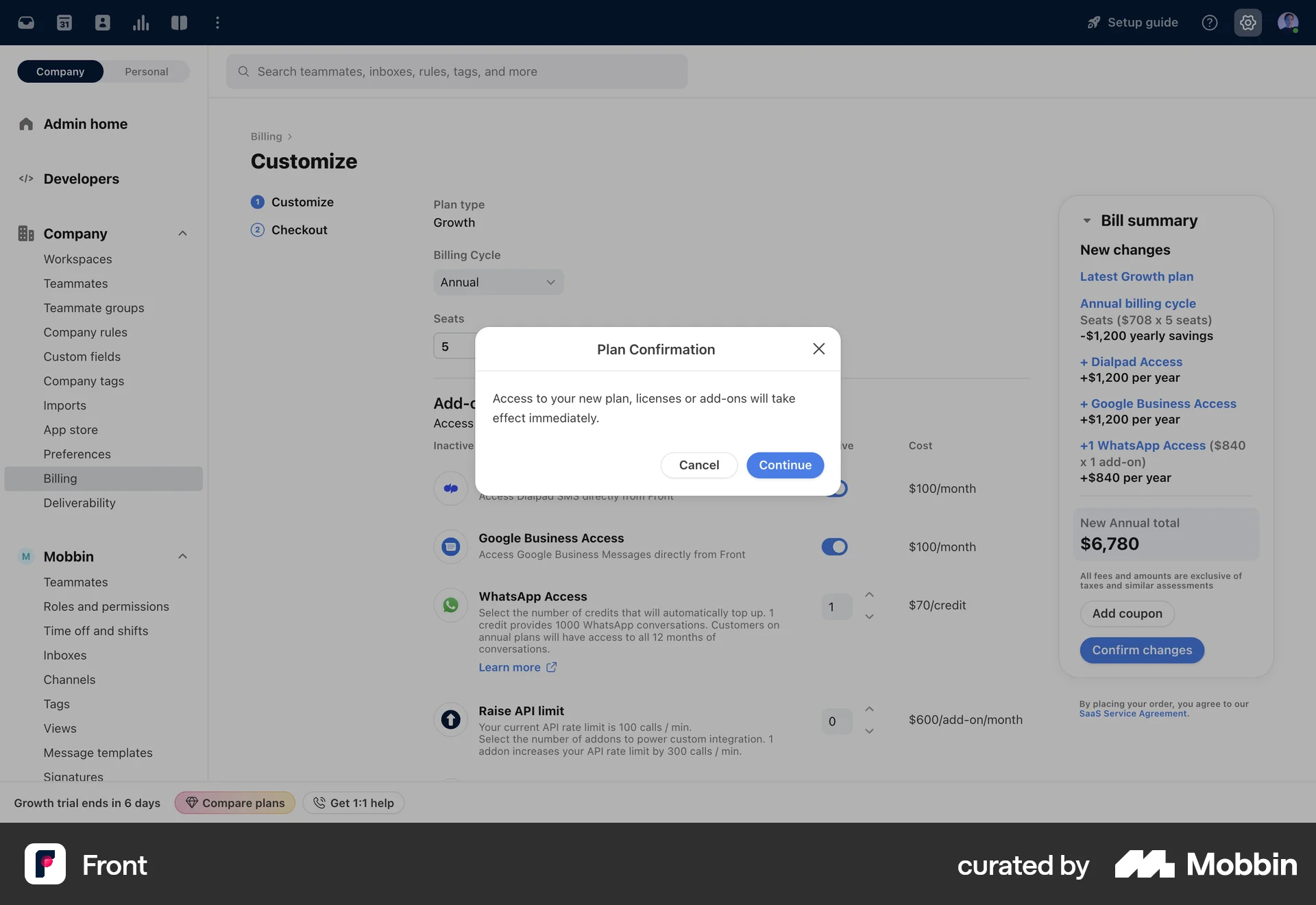 Front Web Confirmation screen