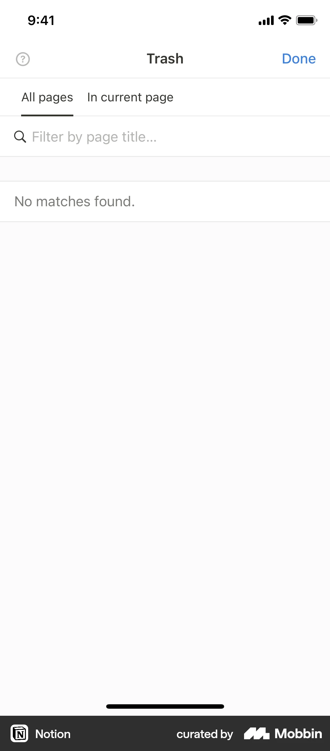 Notion iOS Trash & Archive screen