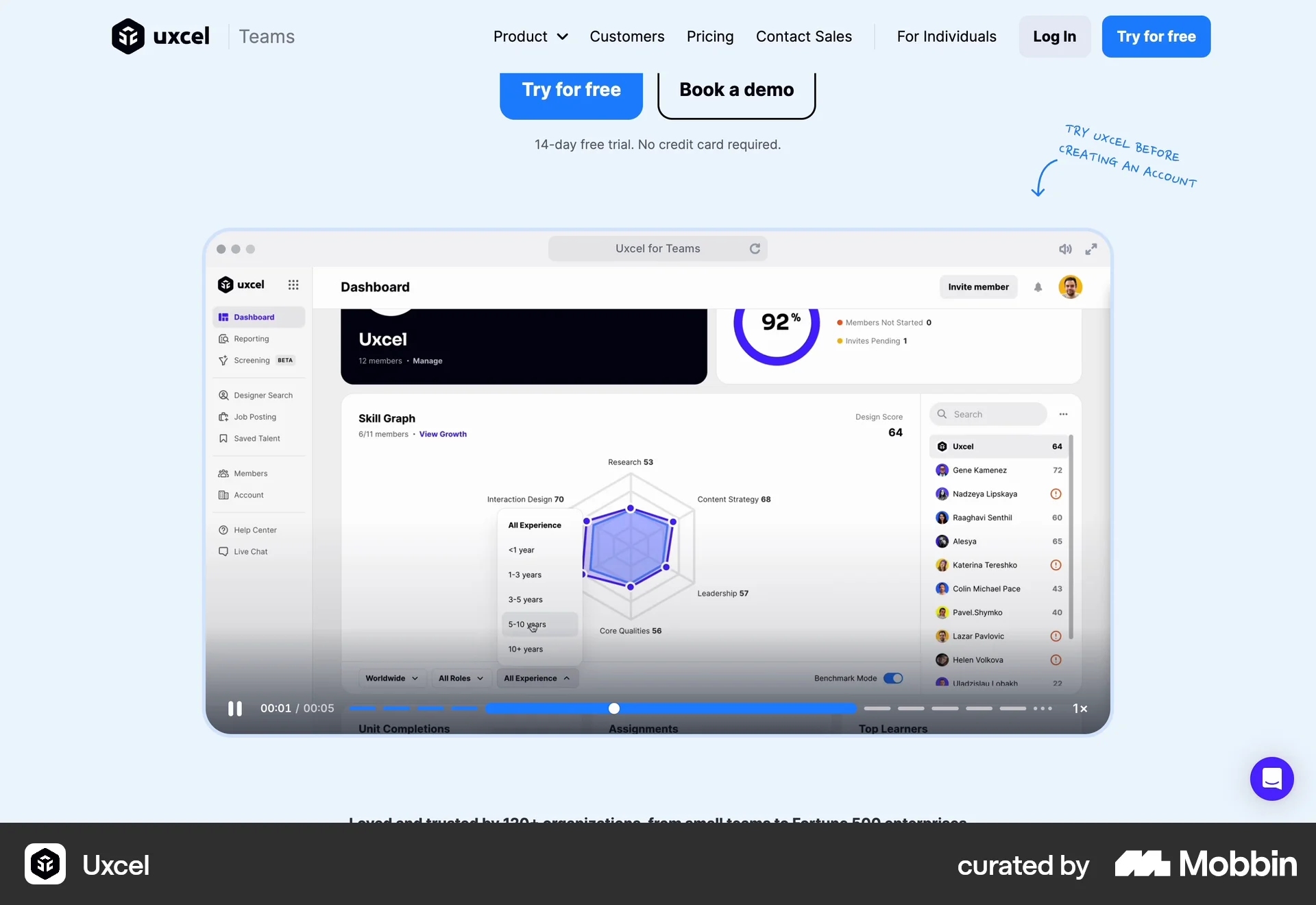 Uxcel Web Video Player screen
