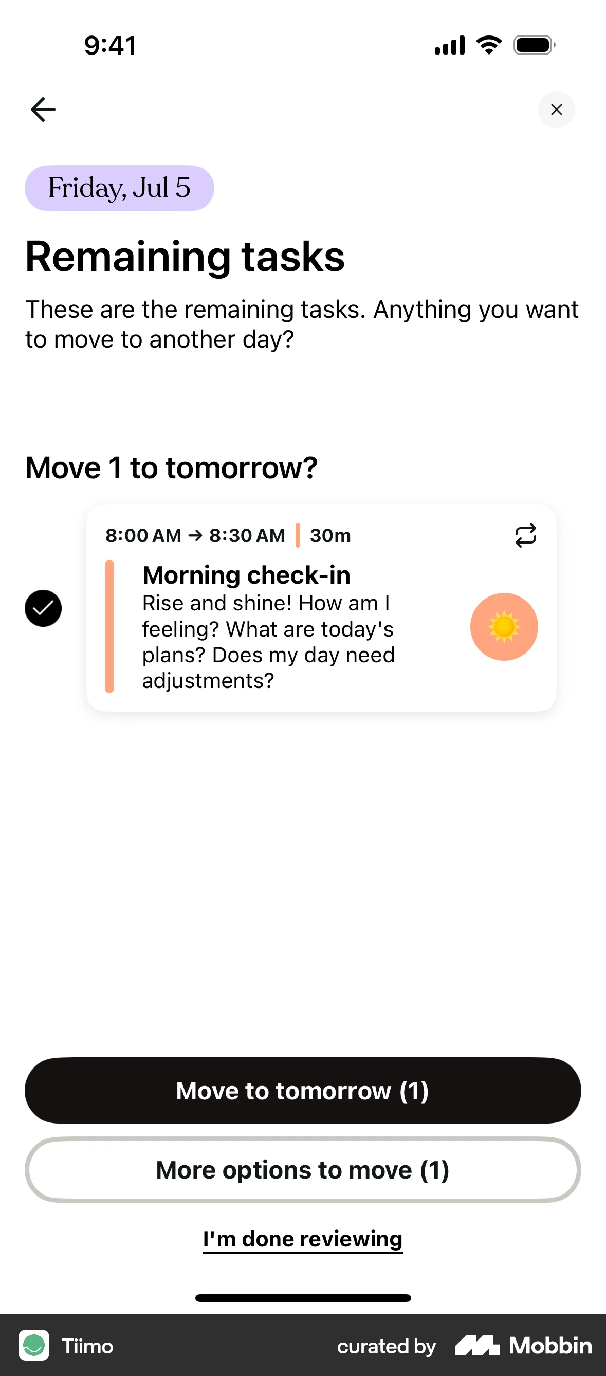 Tiimo iOS Move screen