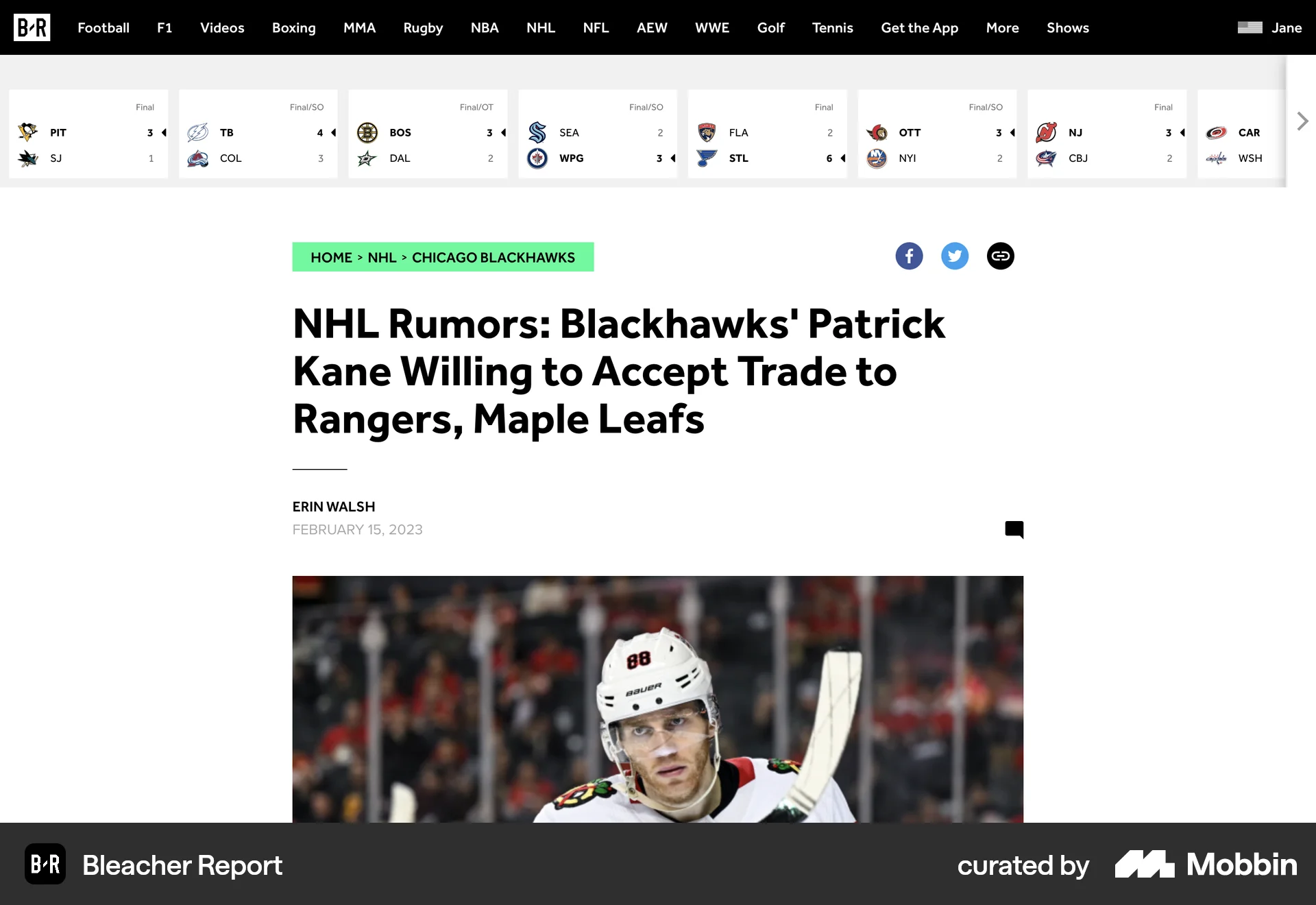 Bleacher Report Web Sports App screen