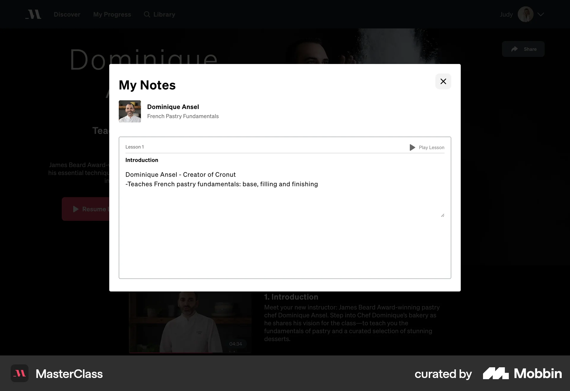 MasterClass Web Note Detail screen
