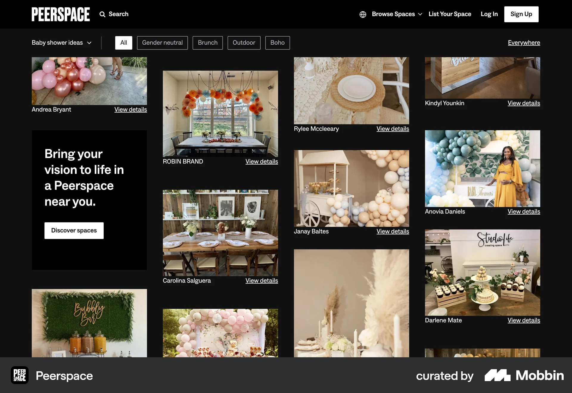 Peerspace Web screen containing Gallery UI element