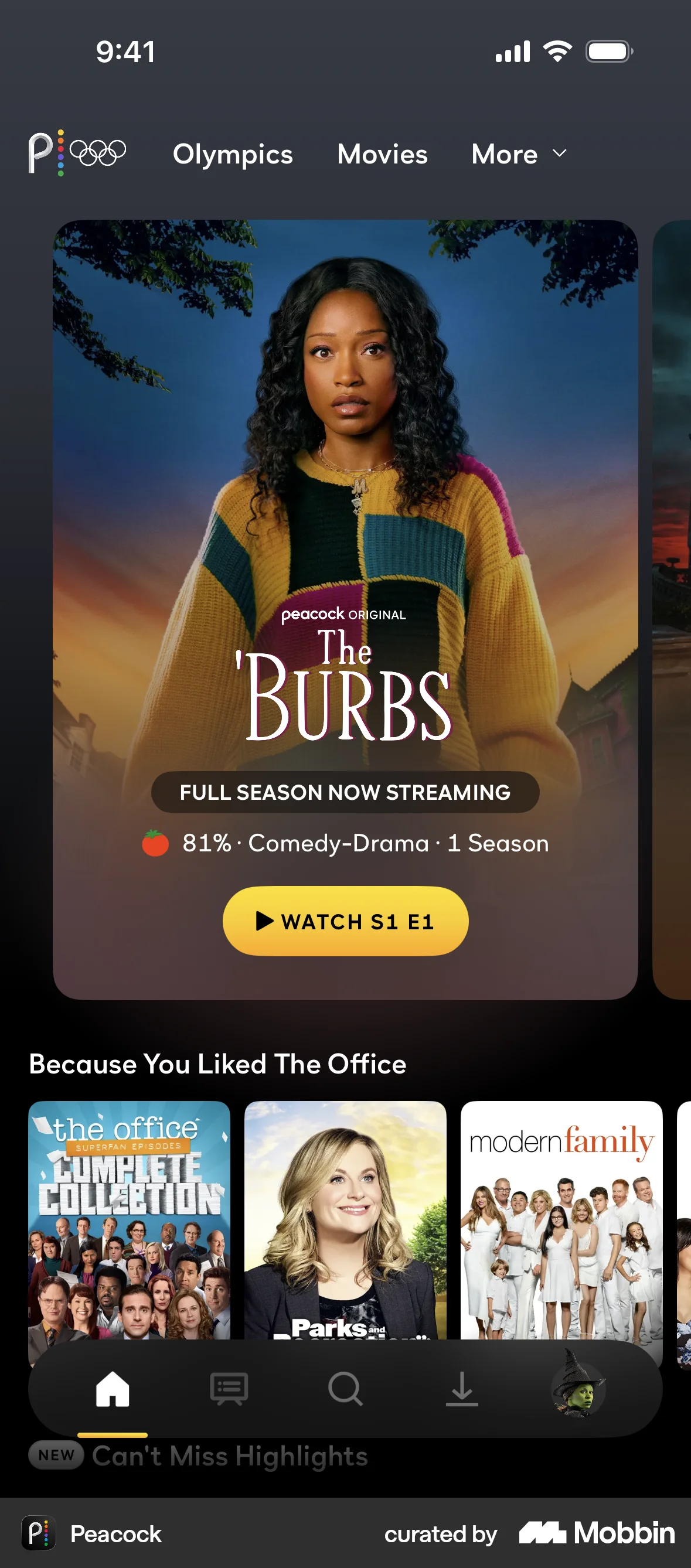 Peacock iOS screen containing Carousel UI element