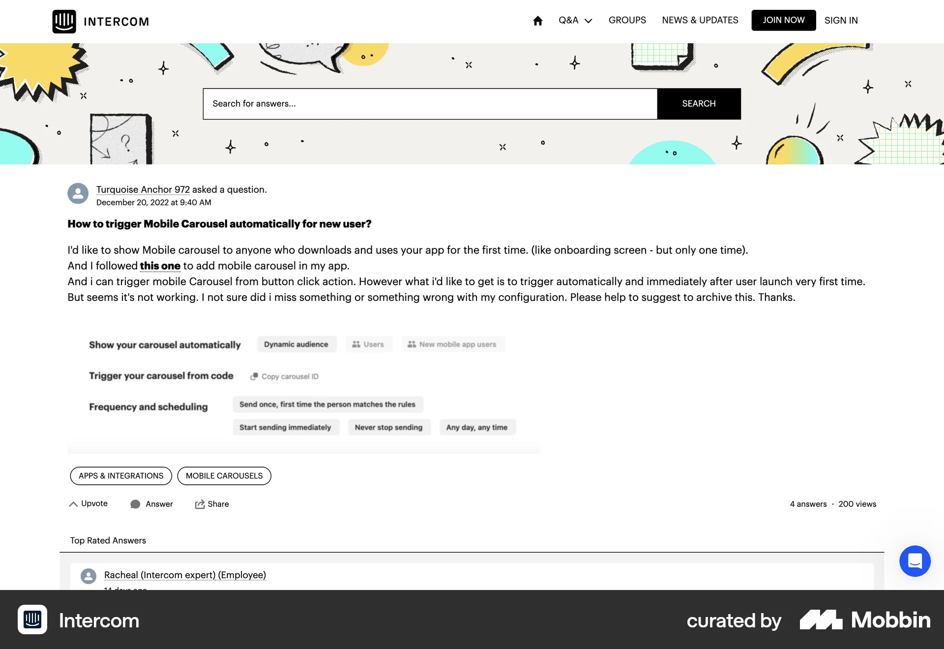 Intercom Web Post Detail screen