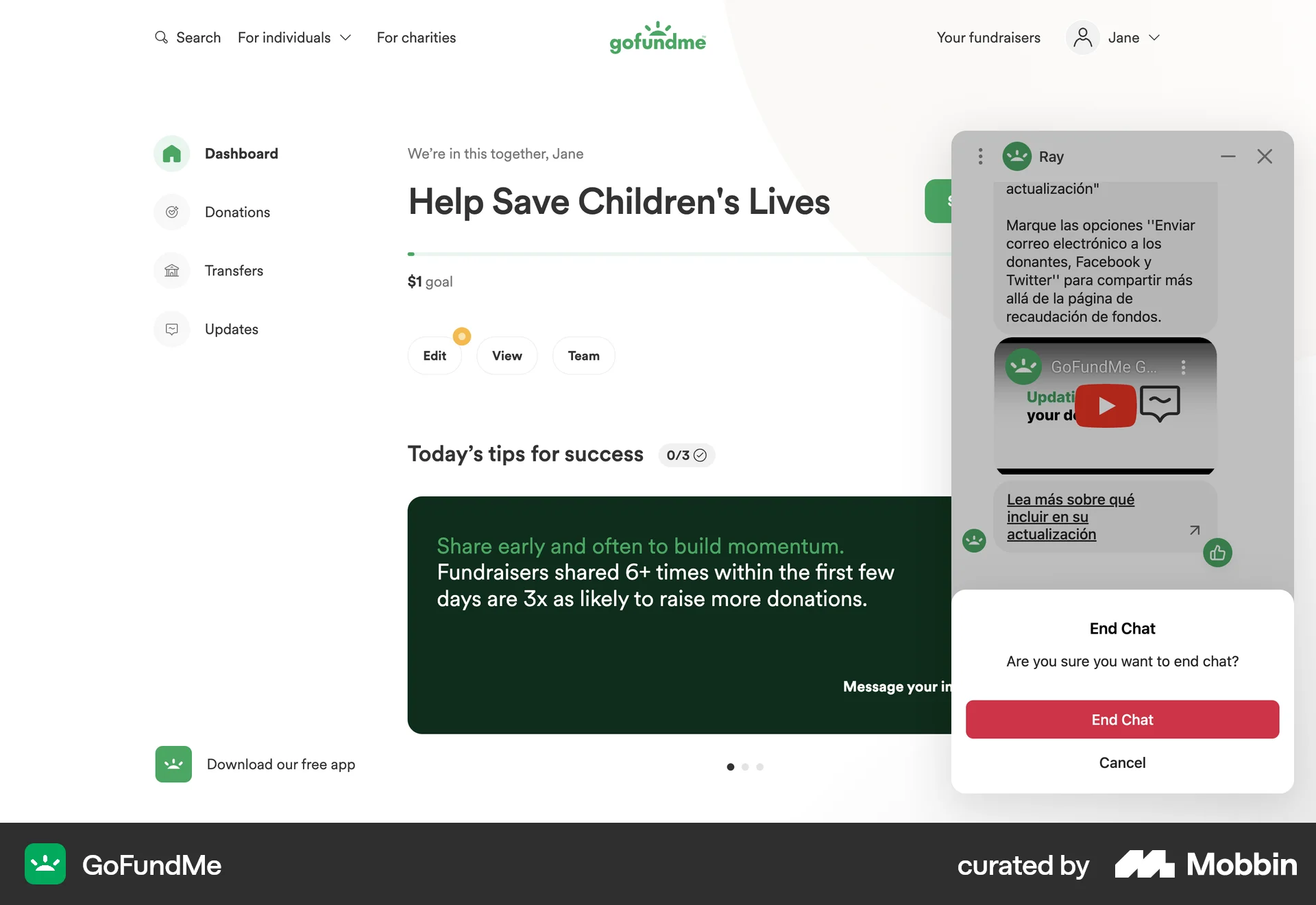 GoFundMe Web Other Action screen