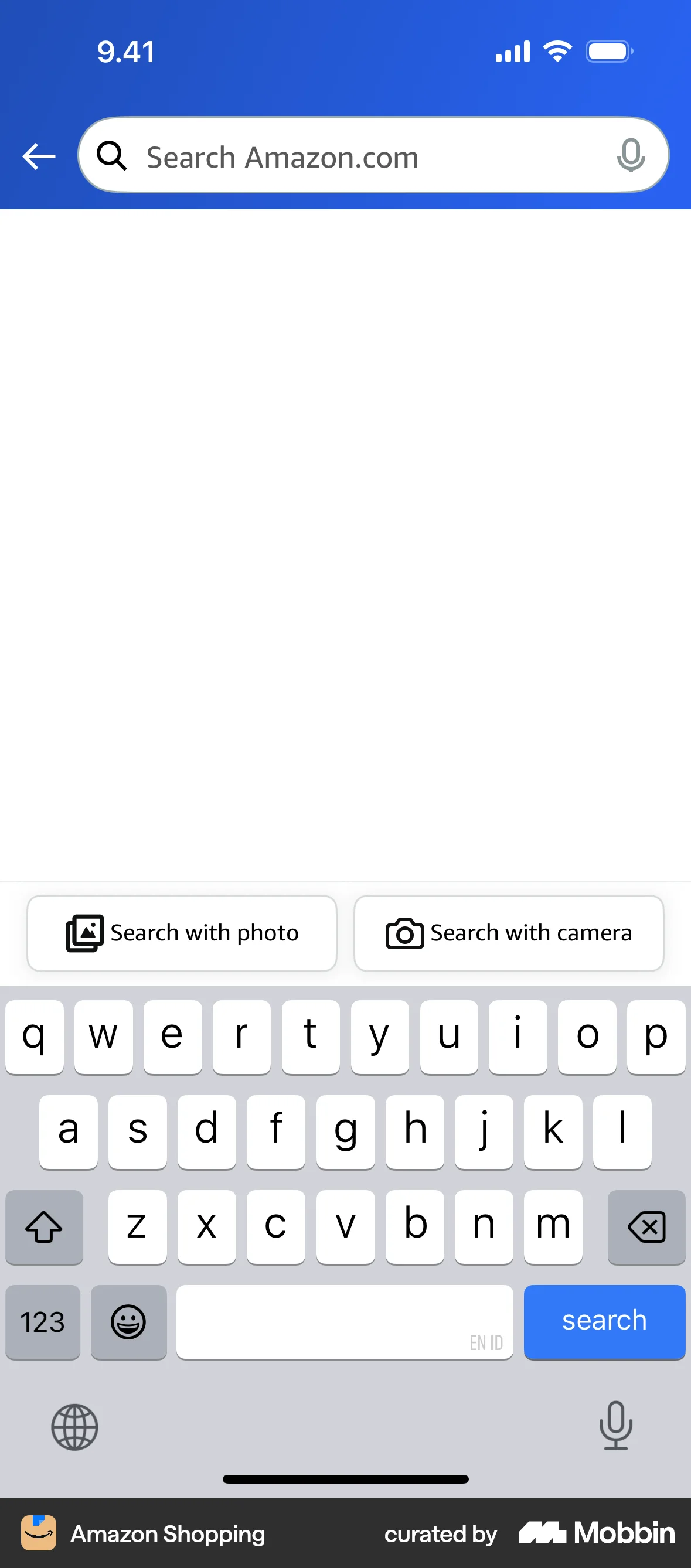 Amazon Shopping iOS screen containing Search Bar UI element