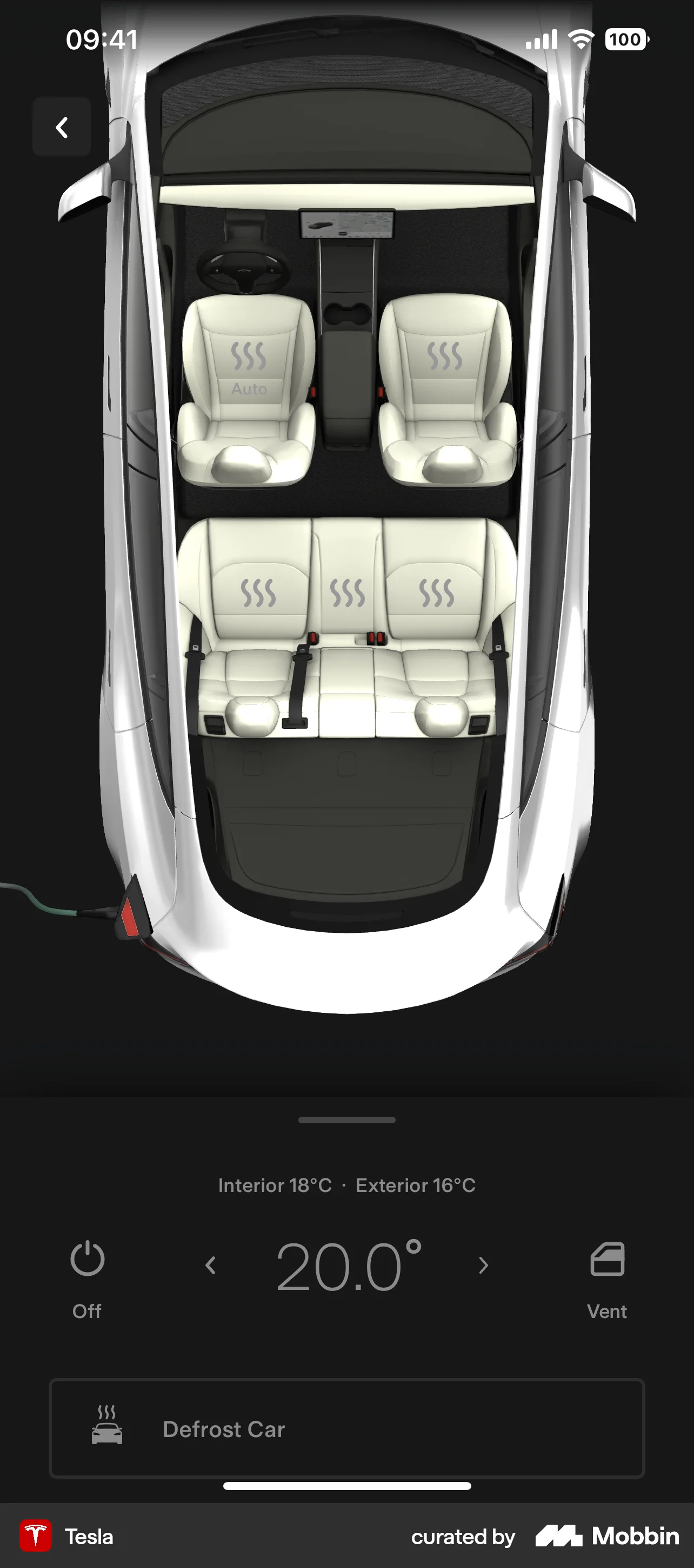 Tesla iOS screen containing Stepper UI element