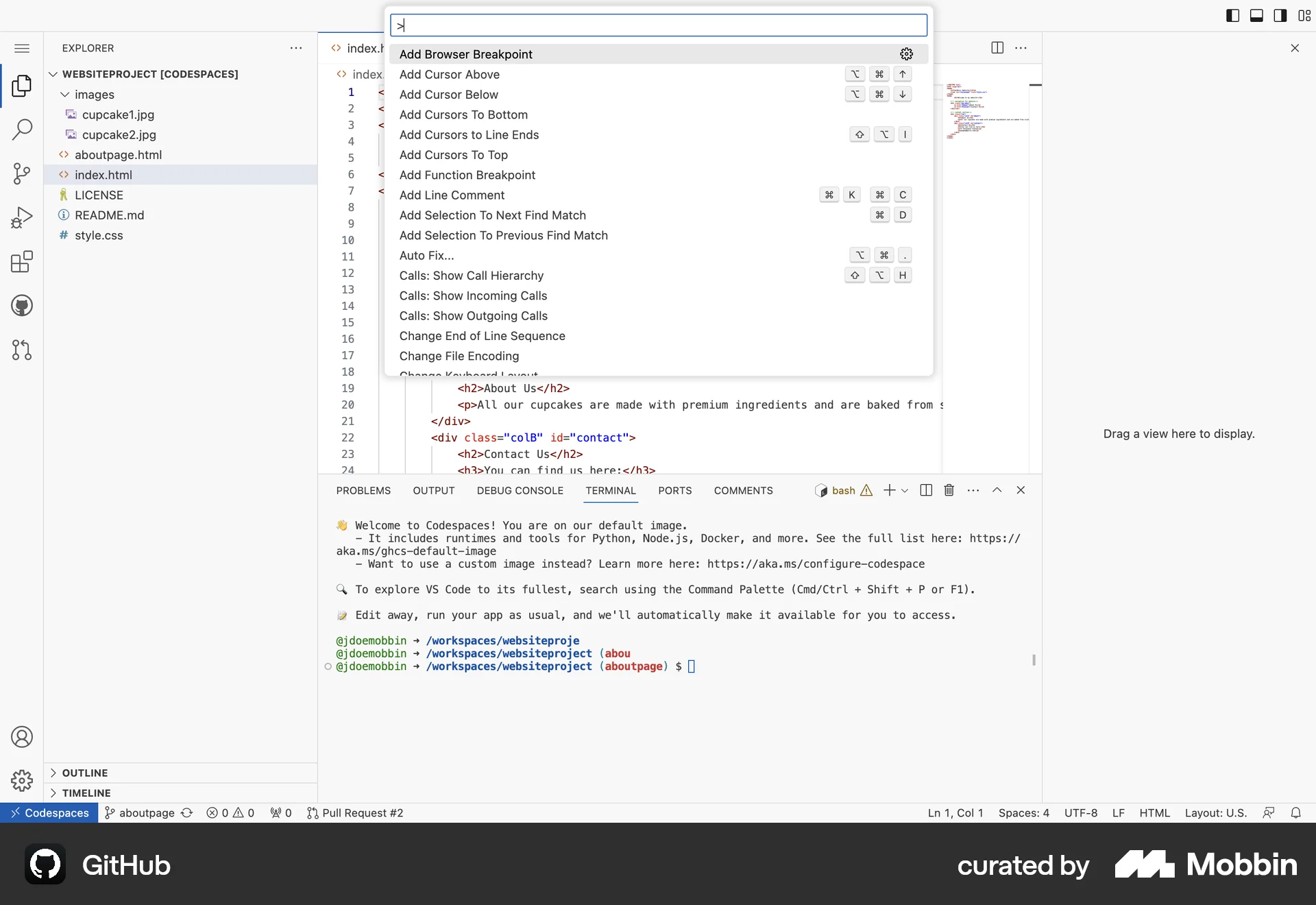 GitHub Web Command Palette screen
