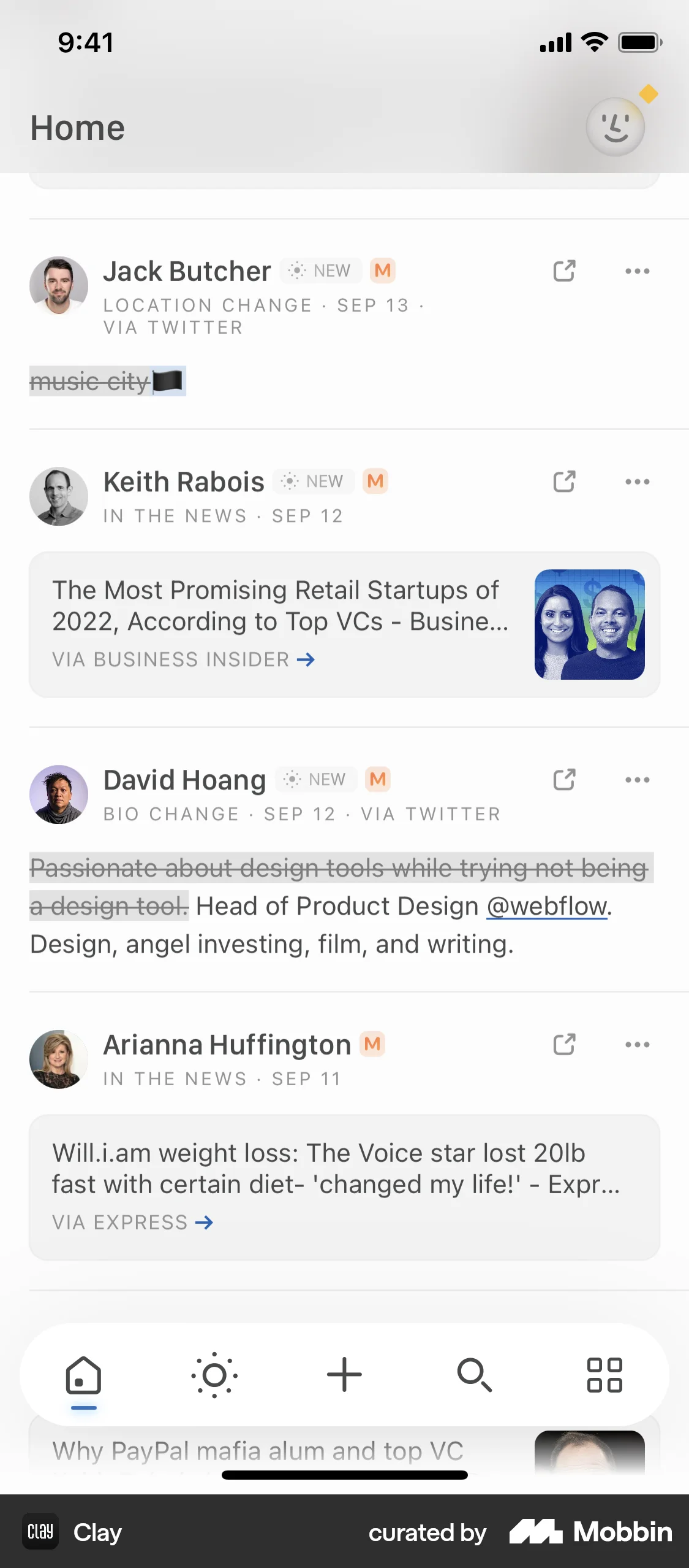 Clay iOS Social Feed screen