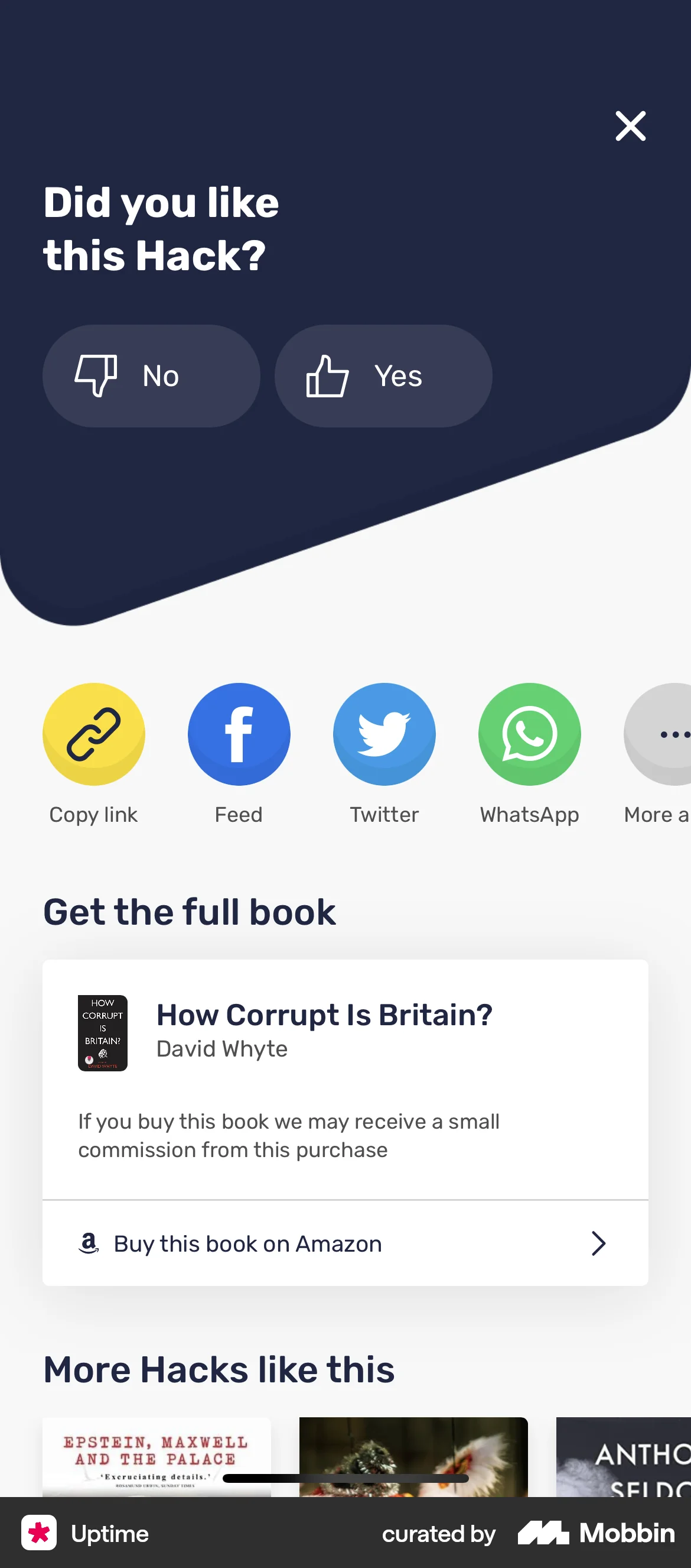 Uptime iOS Feedback screen