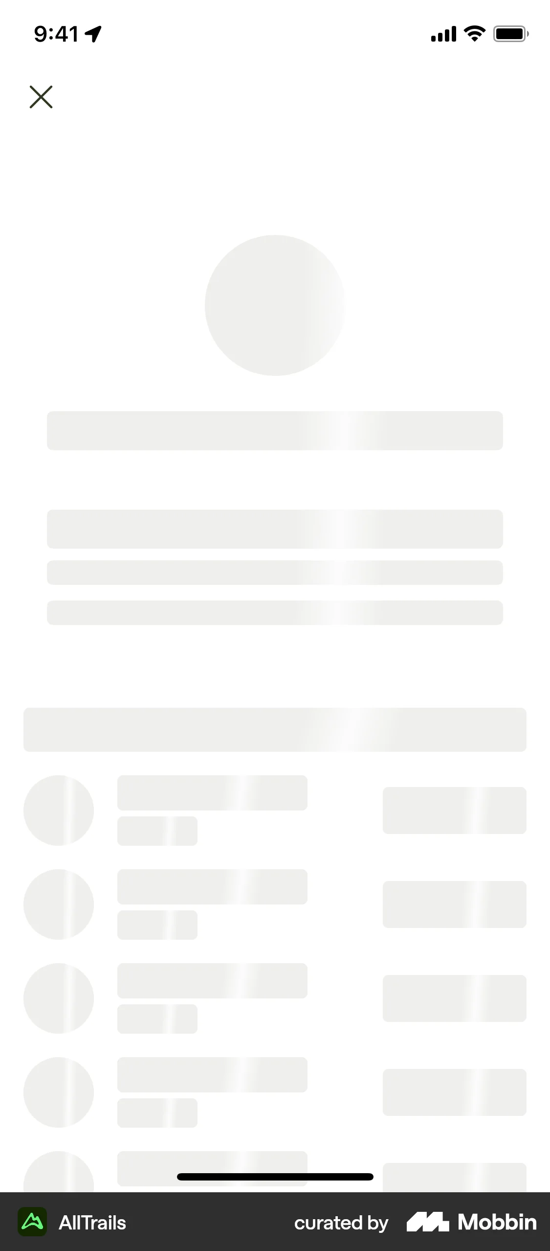 AllTrails iOS screen containing Skeleton UI element