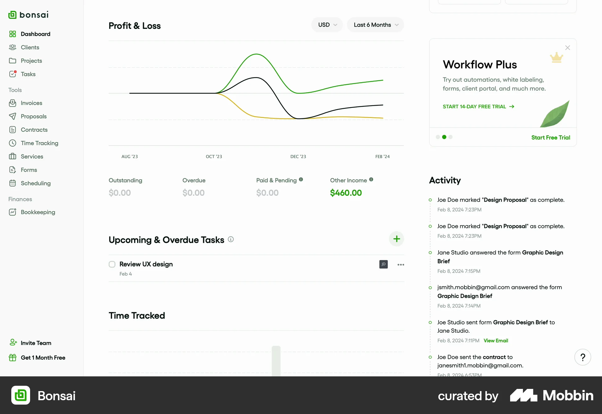 Bonsai Web Home screen