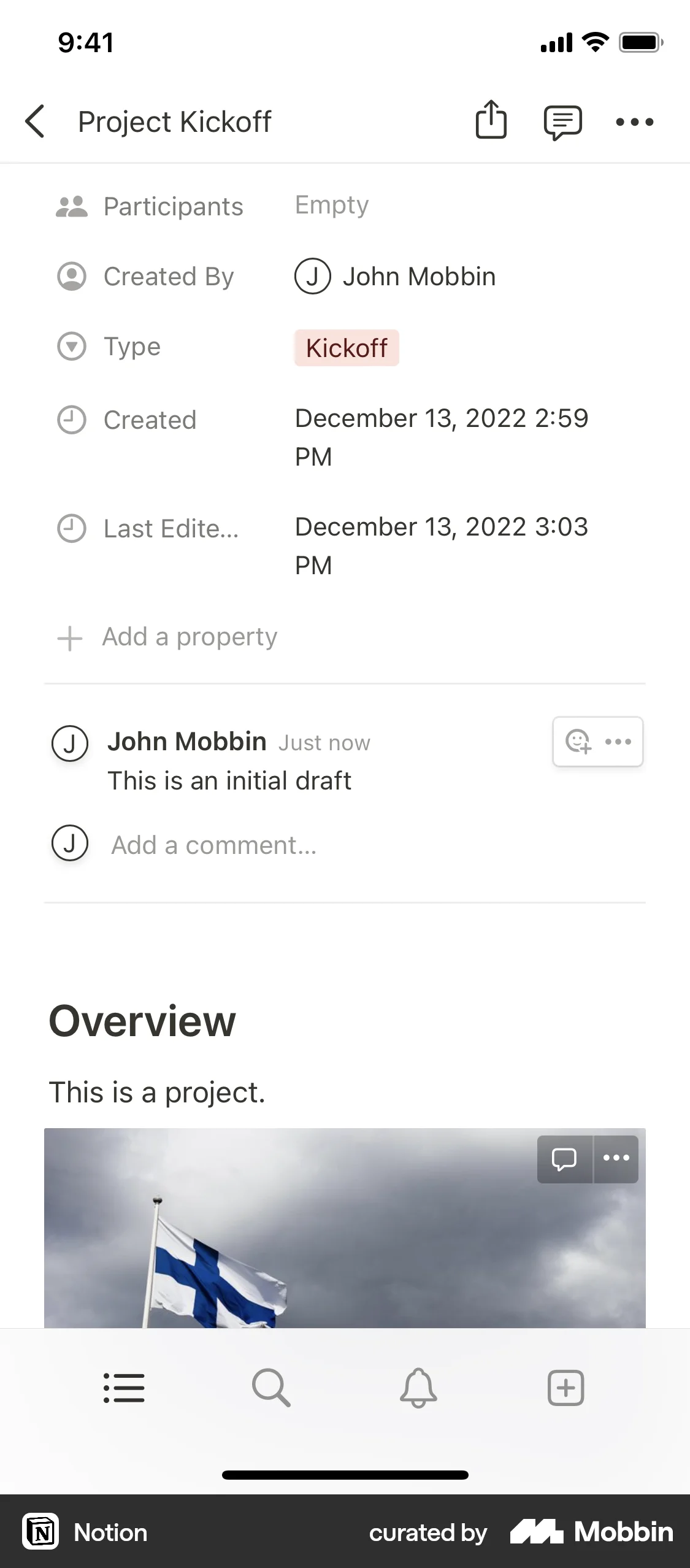 Notion iOS Note Detail screen