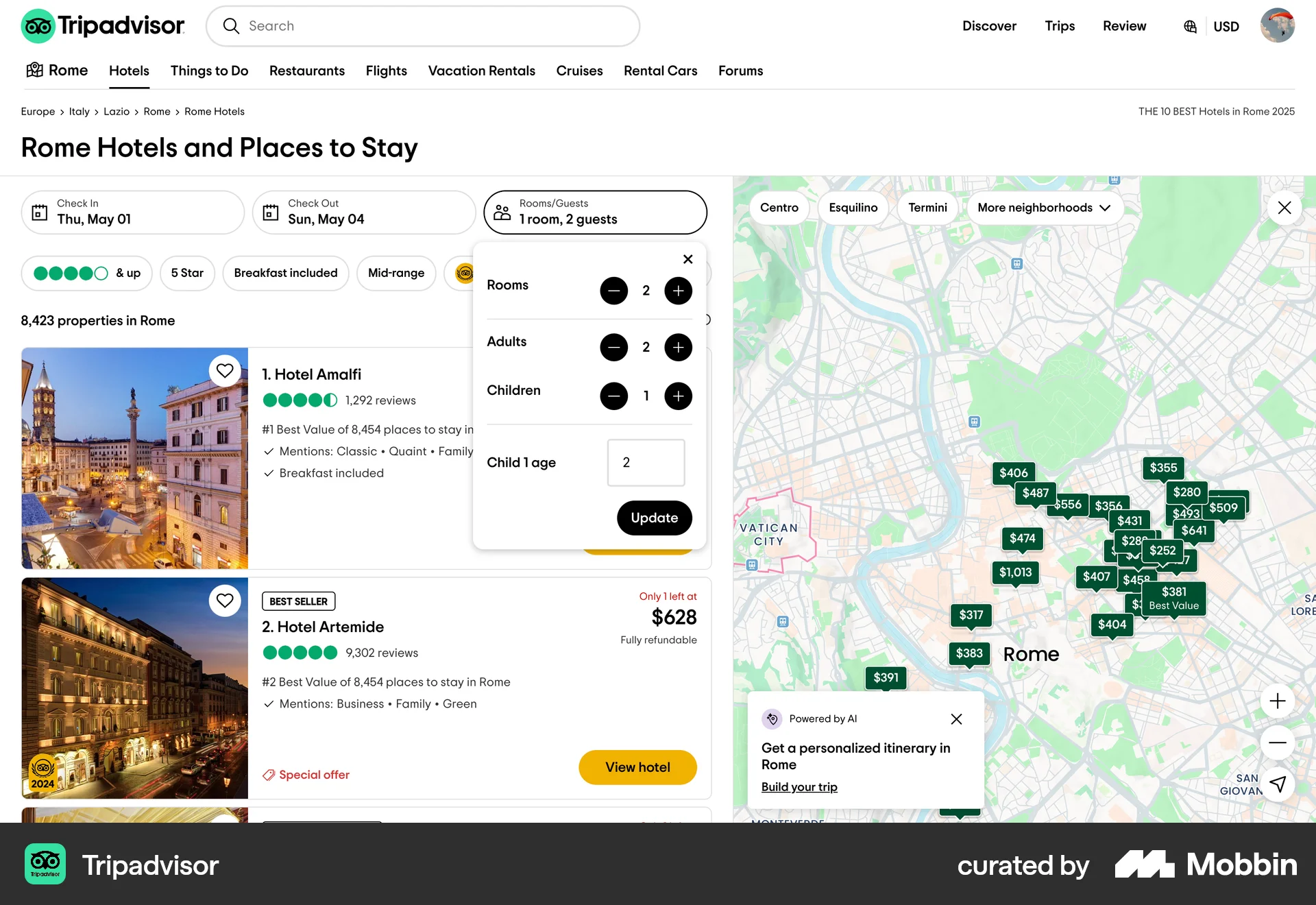 Tripadvisor Web screen containing Stepper UI element