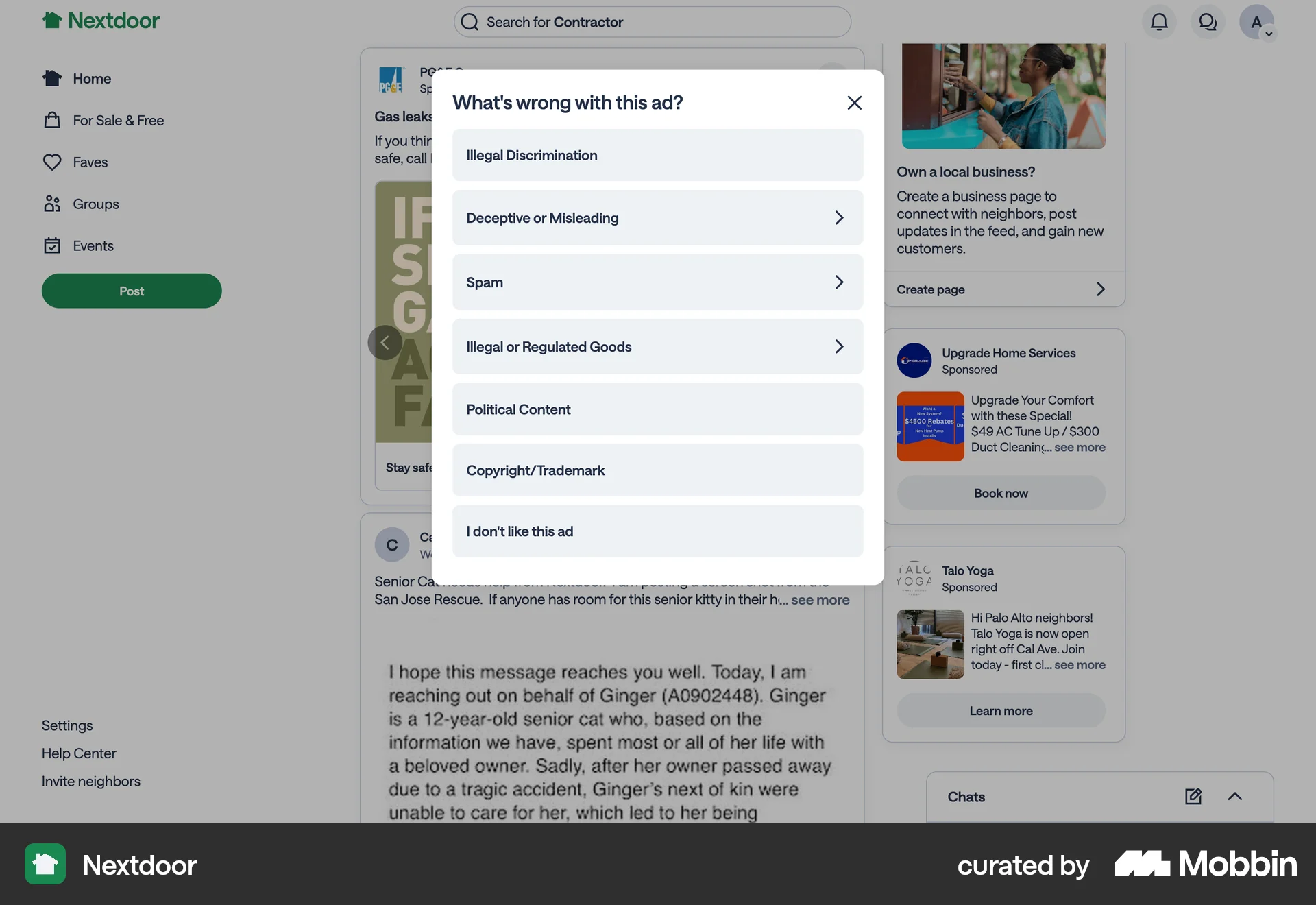 Nextdoor Web Flag & Report screen