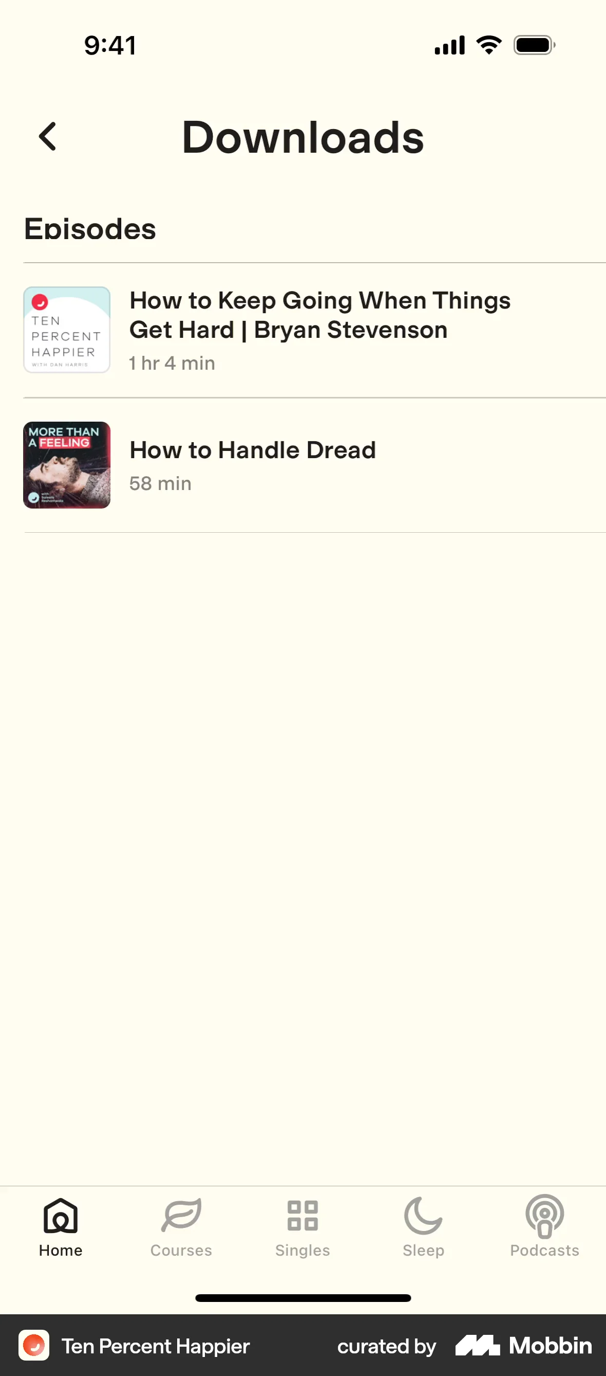 Ten Percent Happier iOS Downloads & Available Offline screen