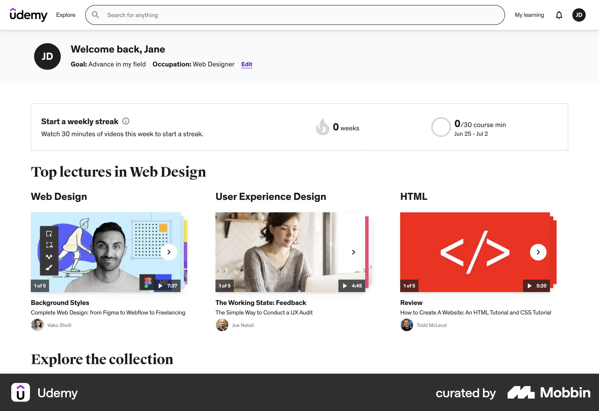 Udemy Web Progress screen