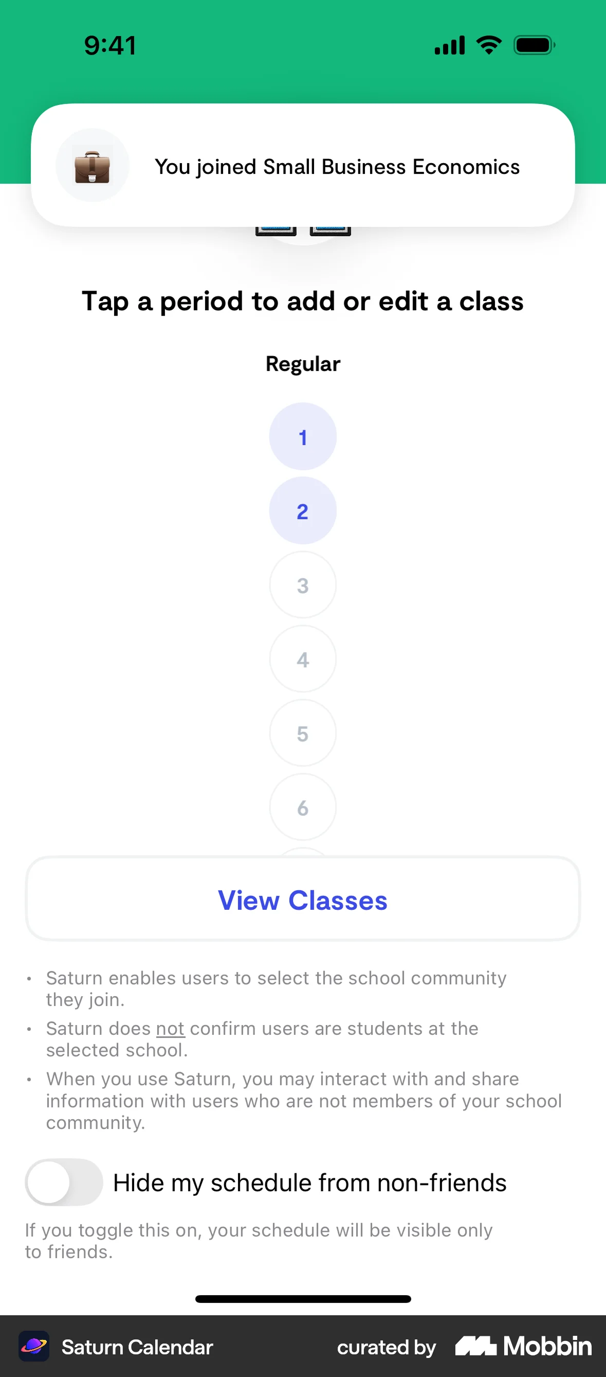 Saturn Calendar iOS Acknowledgement & Success screen