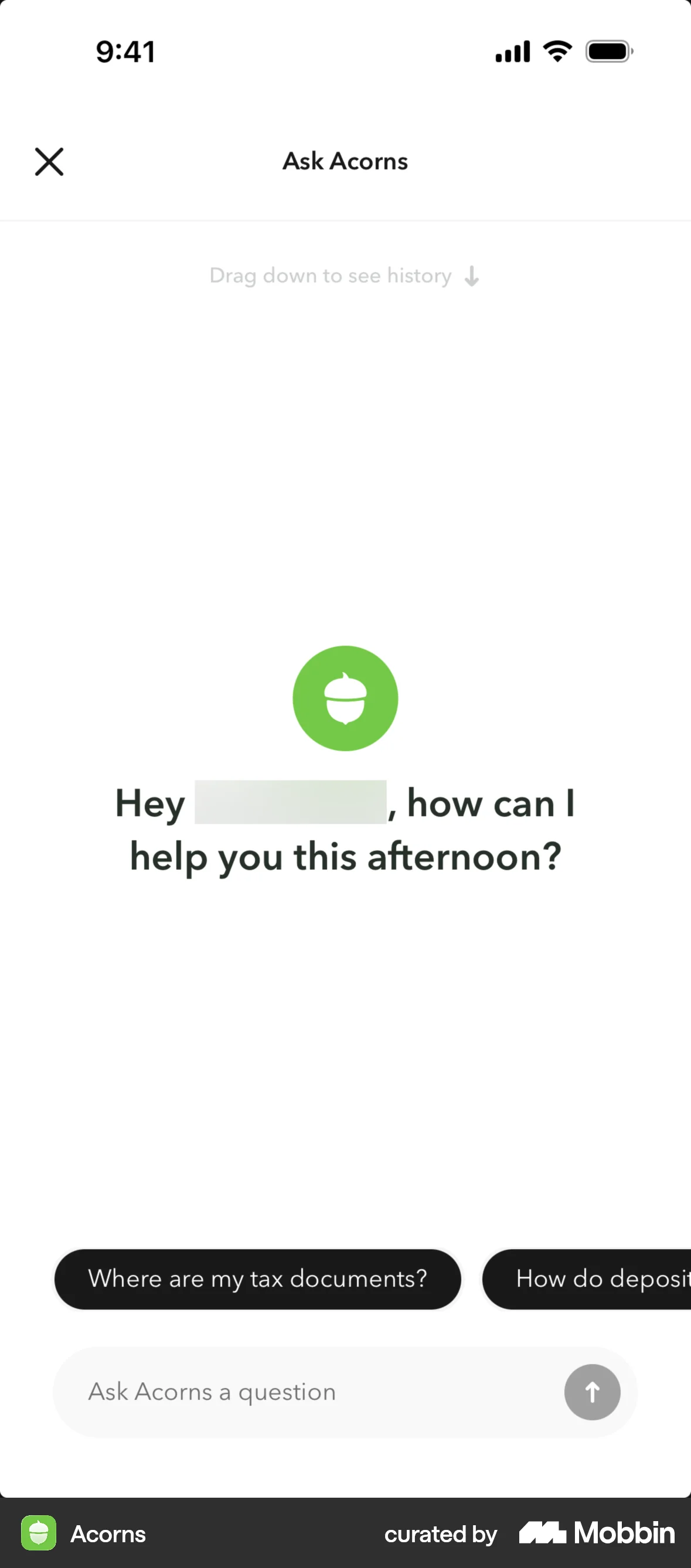 Acorns iOS Empty State screen