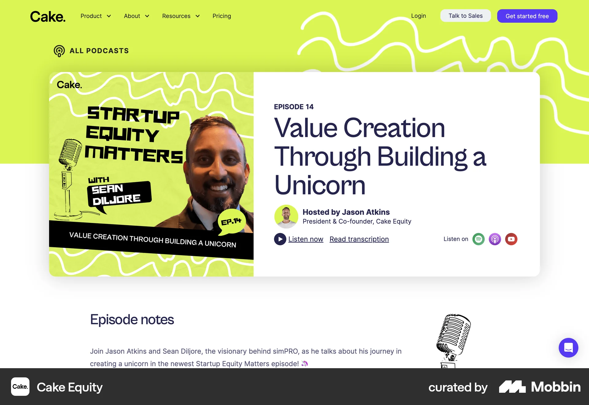 Cake Equity Web Song & Podcast Detail screen