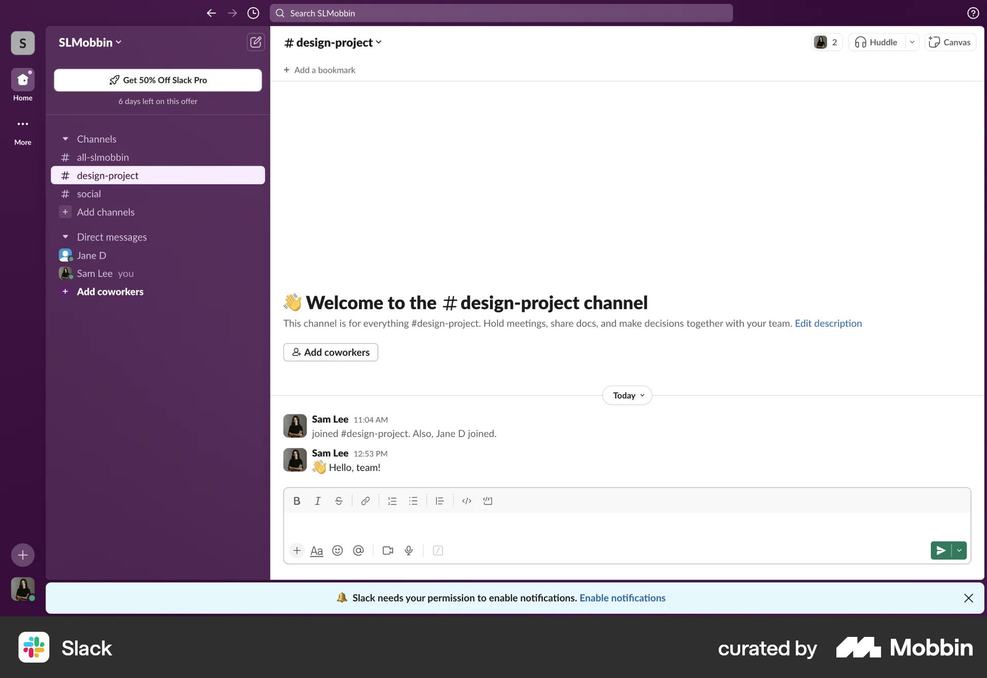 Slack Web Permission screen