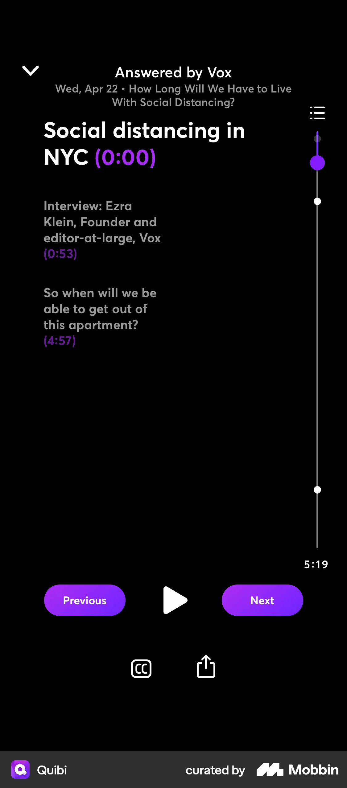 Quibi iOS Video Player screen