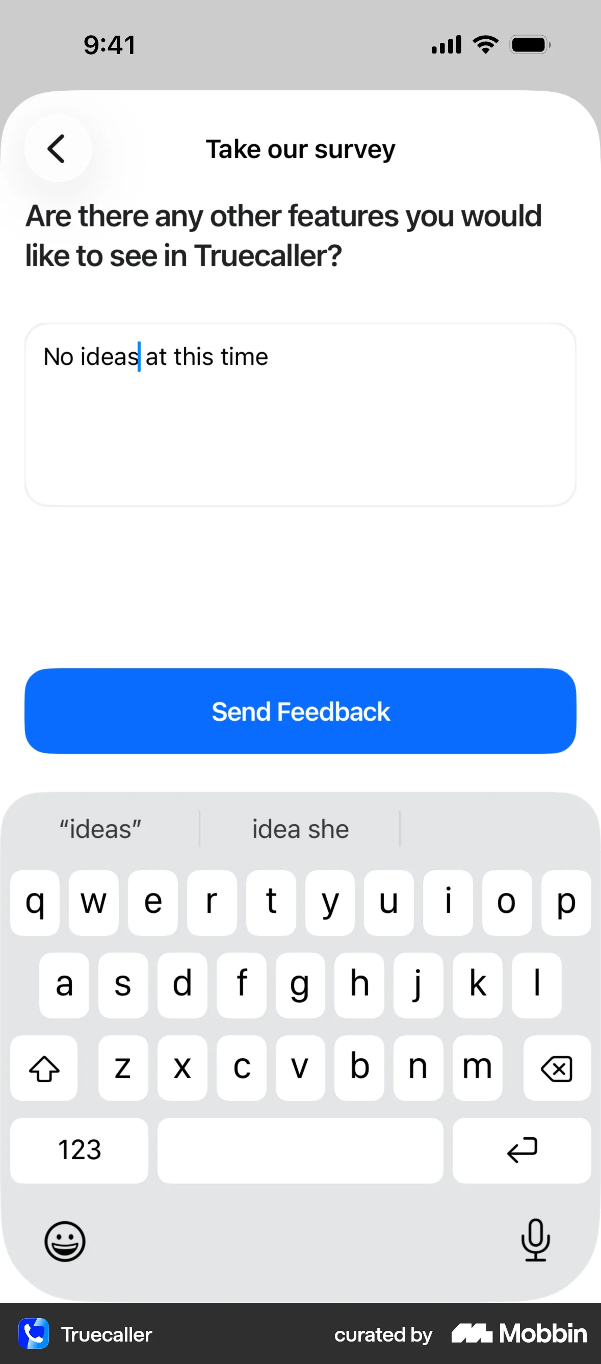 Truecaller iOS Feedback screen