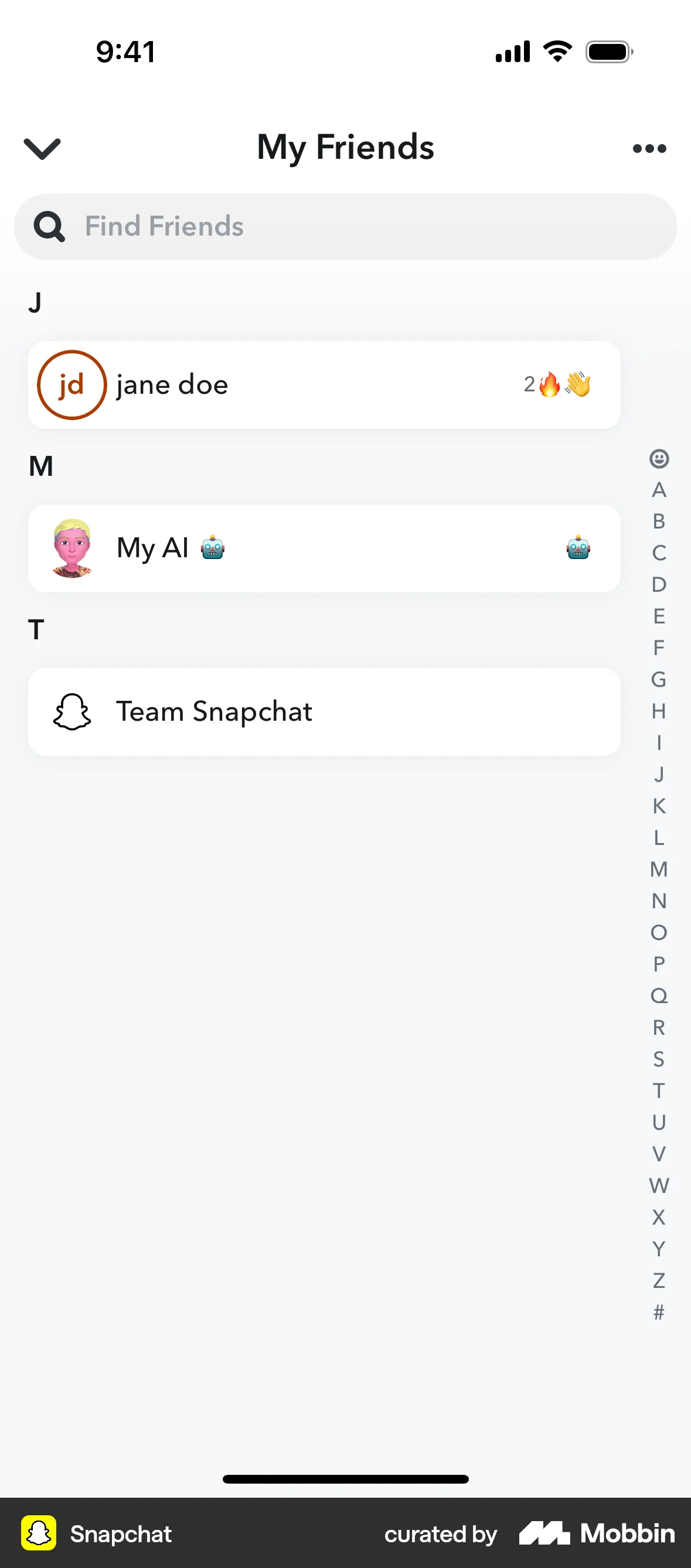 Snapchat iOS Followers & Following screen