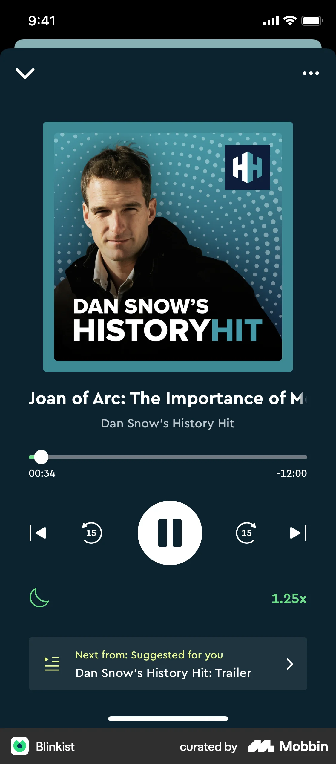 Blinkist iOS Audio Player screen