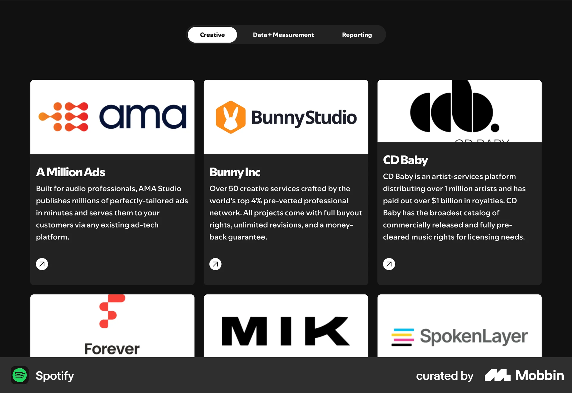 Spotify Web screen containing Segmented Control UI element