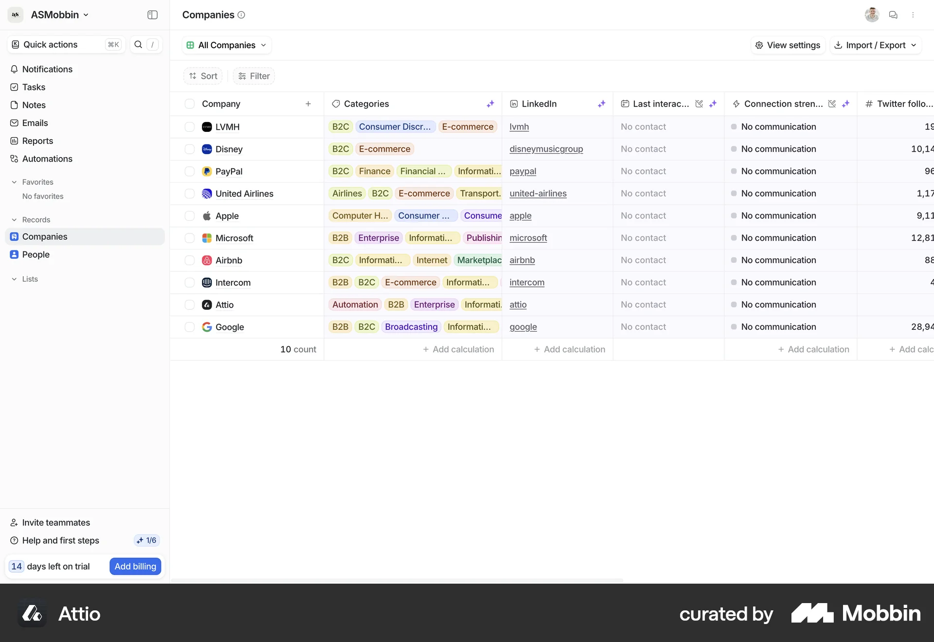 Attio Web Home screen