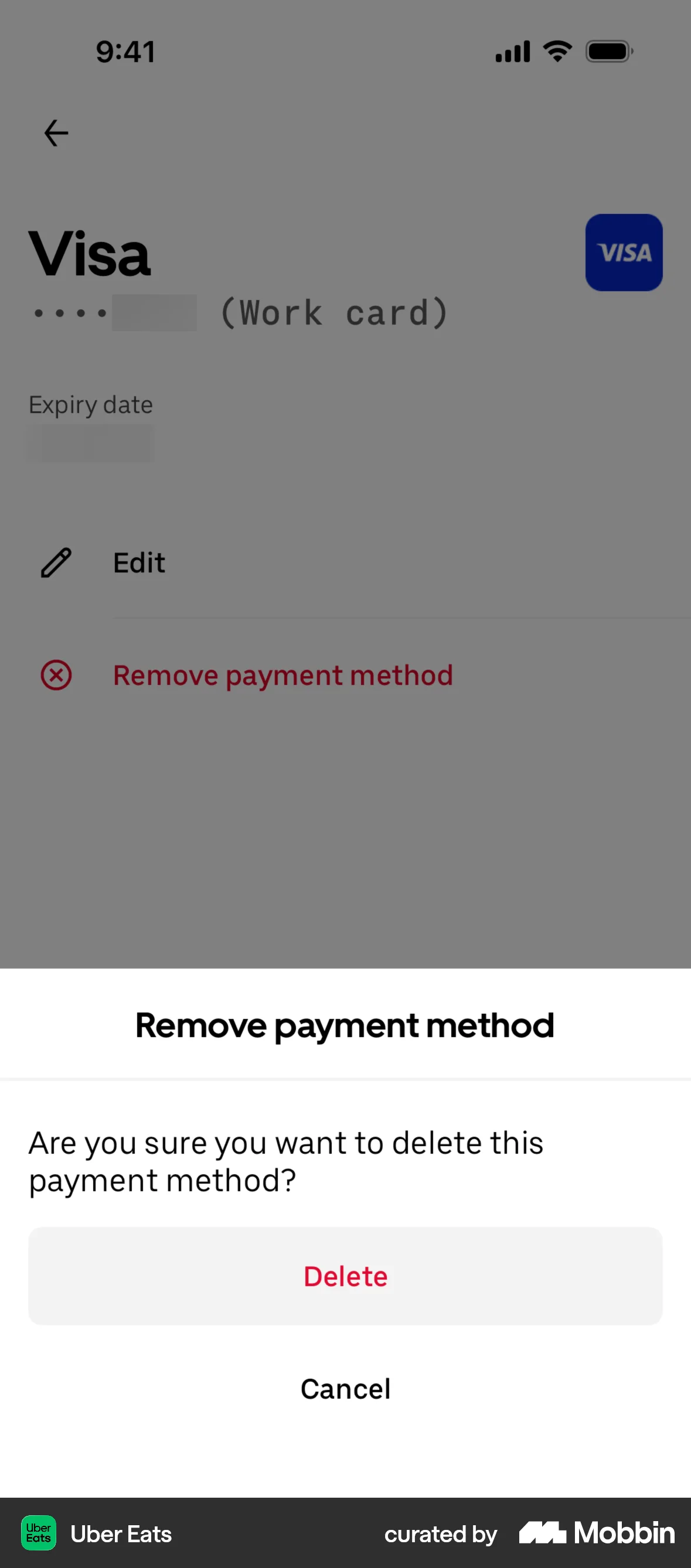 Uber Eats iOS Confirmation screen