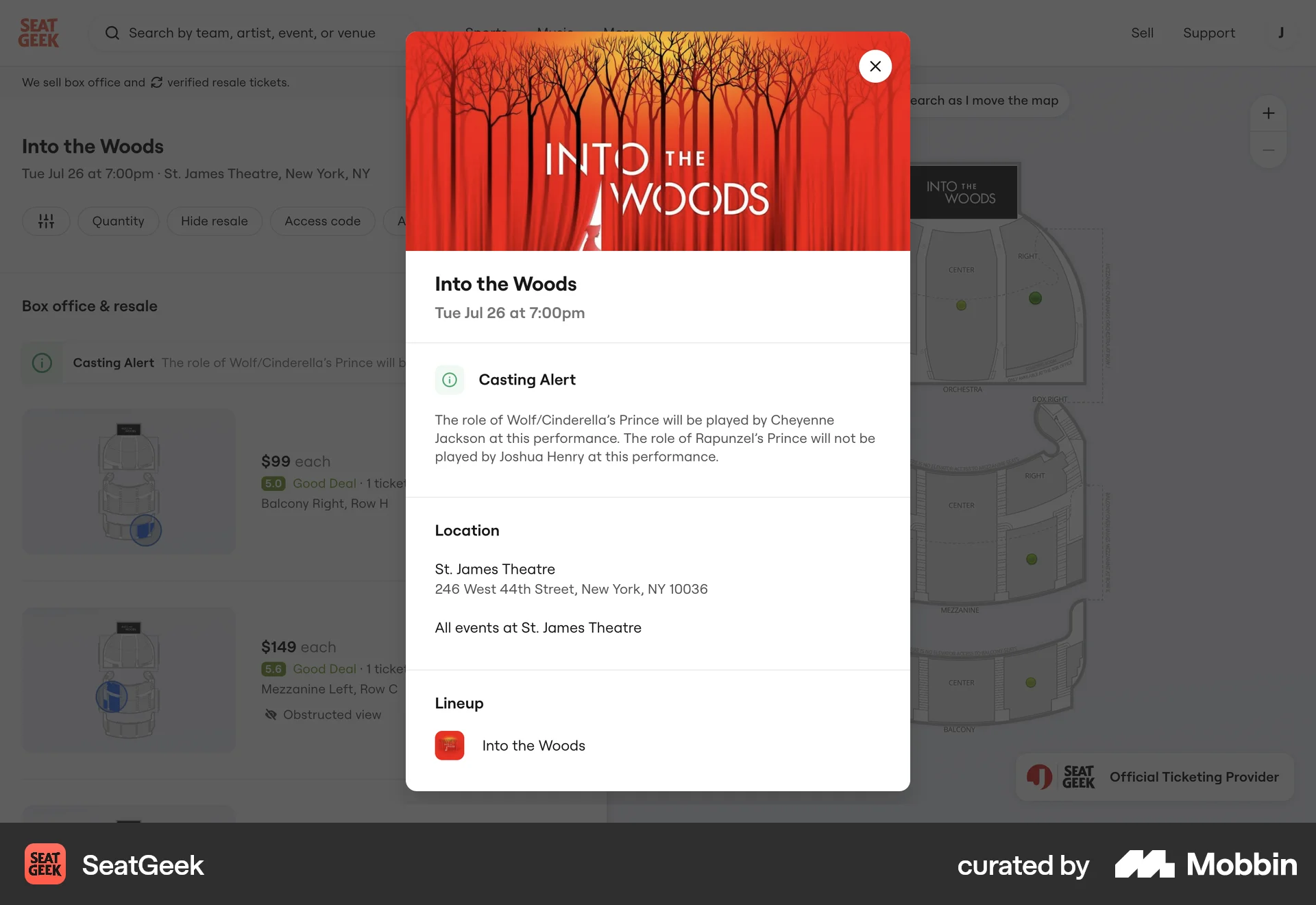 SeatGeek Web Event Detail screen