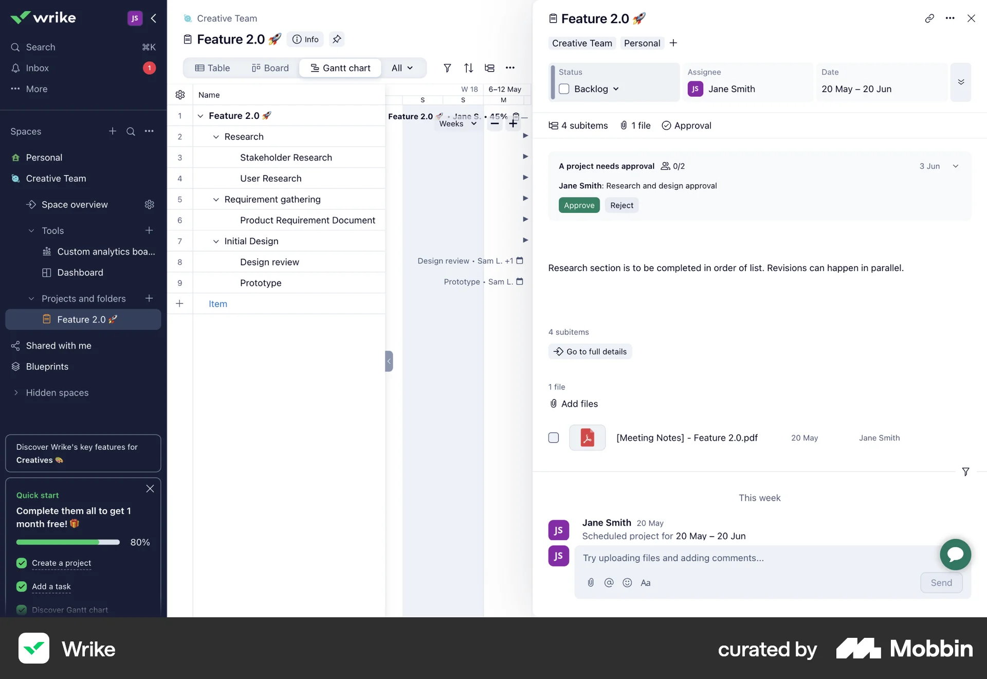Wrike Web Note Detail screen