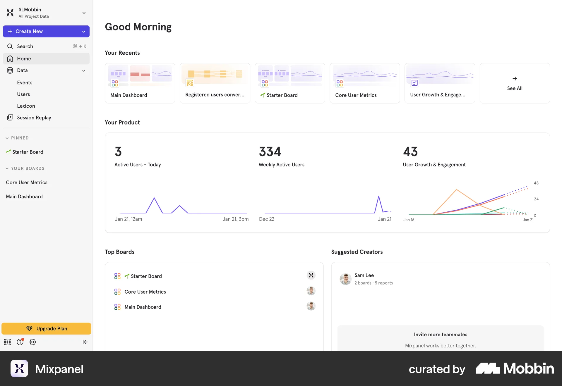 Mixpanel Web CRM App screen